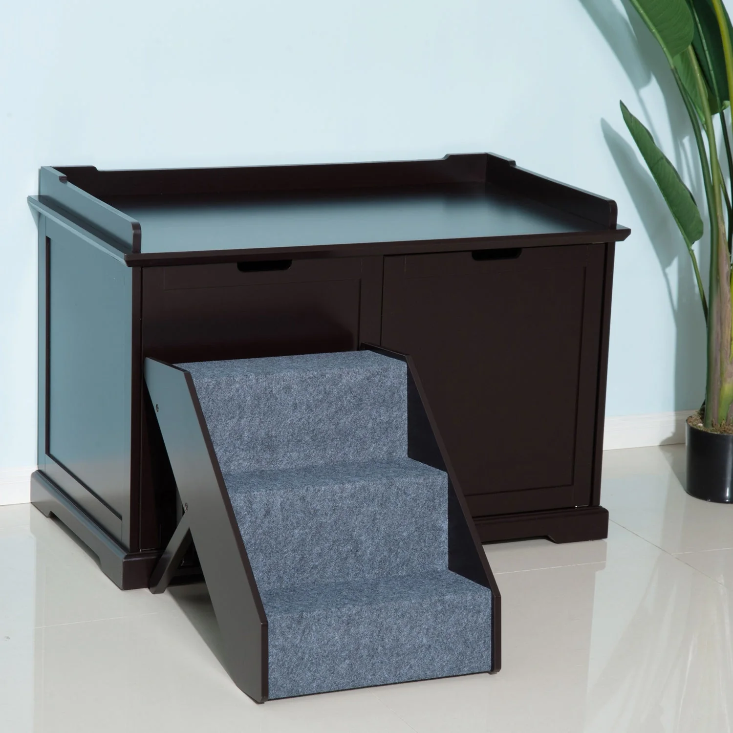 PawHut 3-Steps Ladder Dog Ramp Pets Steps -Dark Brown - Image 5
