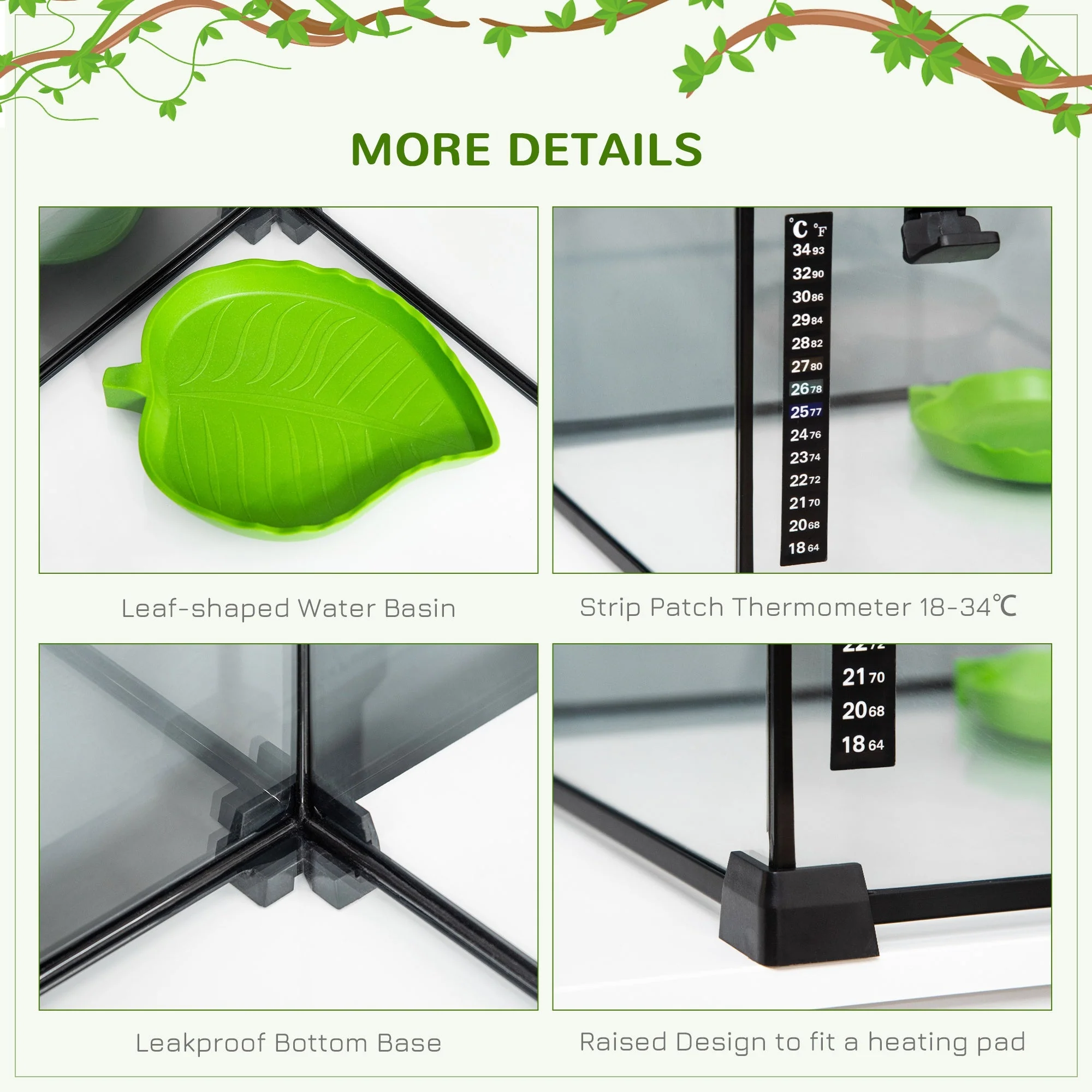 PawHut 30 x 30 x 20 cm Reptile Terrarium for Lizards - Image 2