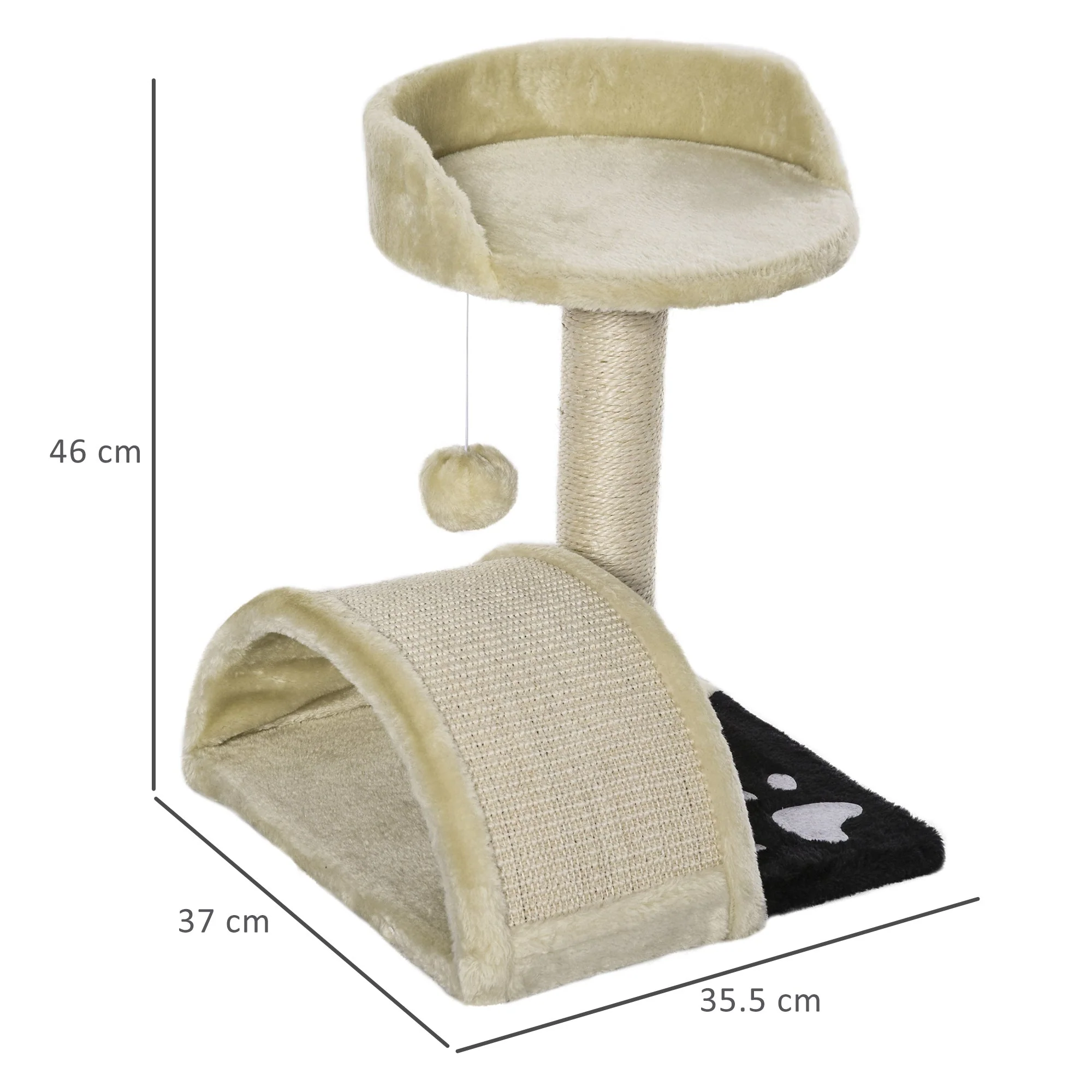 PawHut 36Lx36Wx44H cm Cat Tree Scratching Post-Beige - Image 2