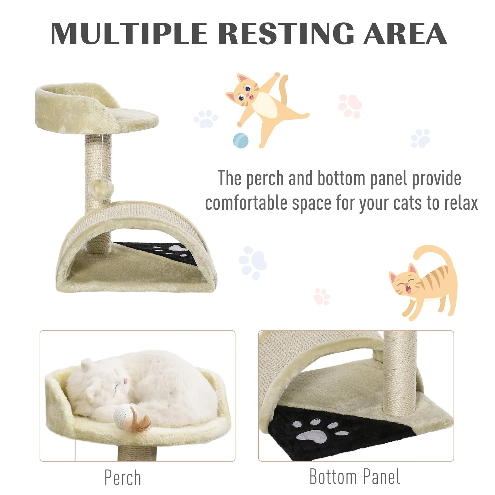 PawHut 36Lx36Wx44H cm Cat Tree Scratching Post-Beige - Image 6