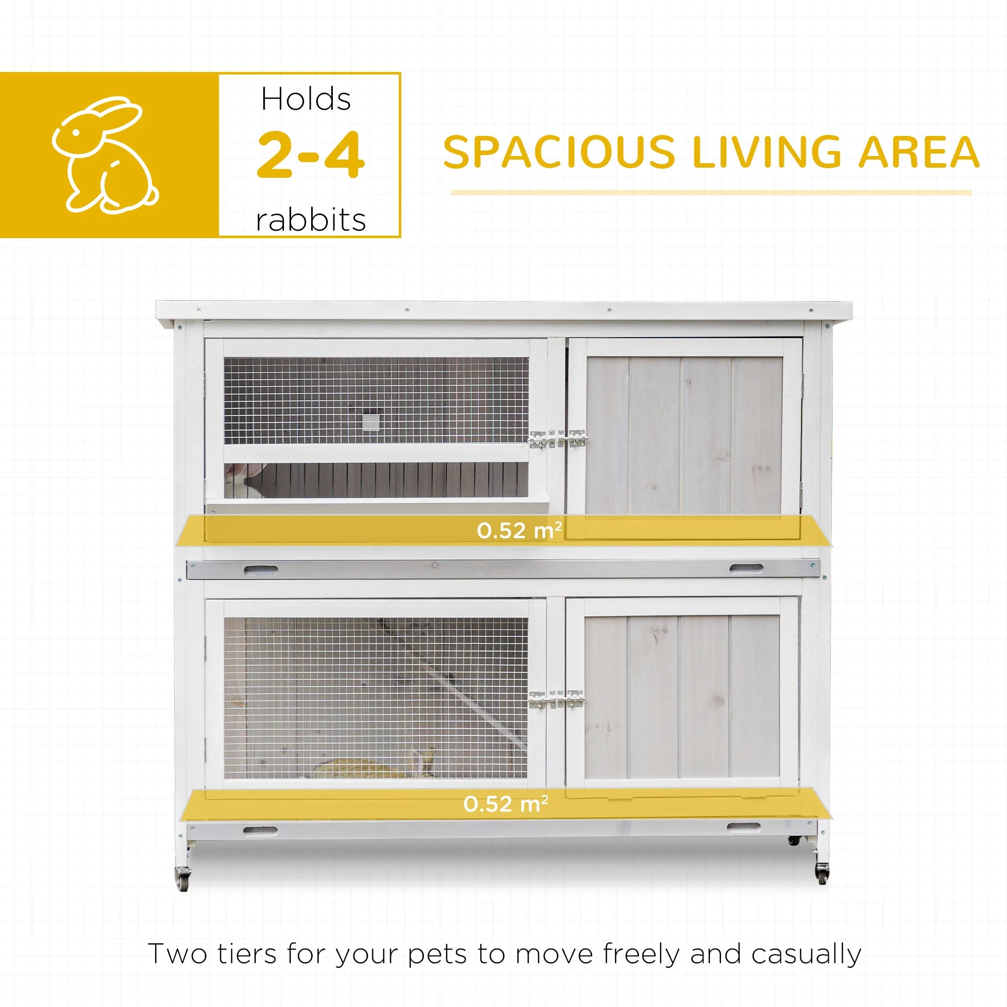 PawHut 4' Rabbit Hutch Two Tier Wooden Guinea Pig Cage Bunny House w/ Rain Cover - Image 2