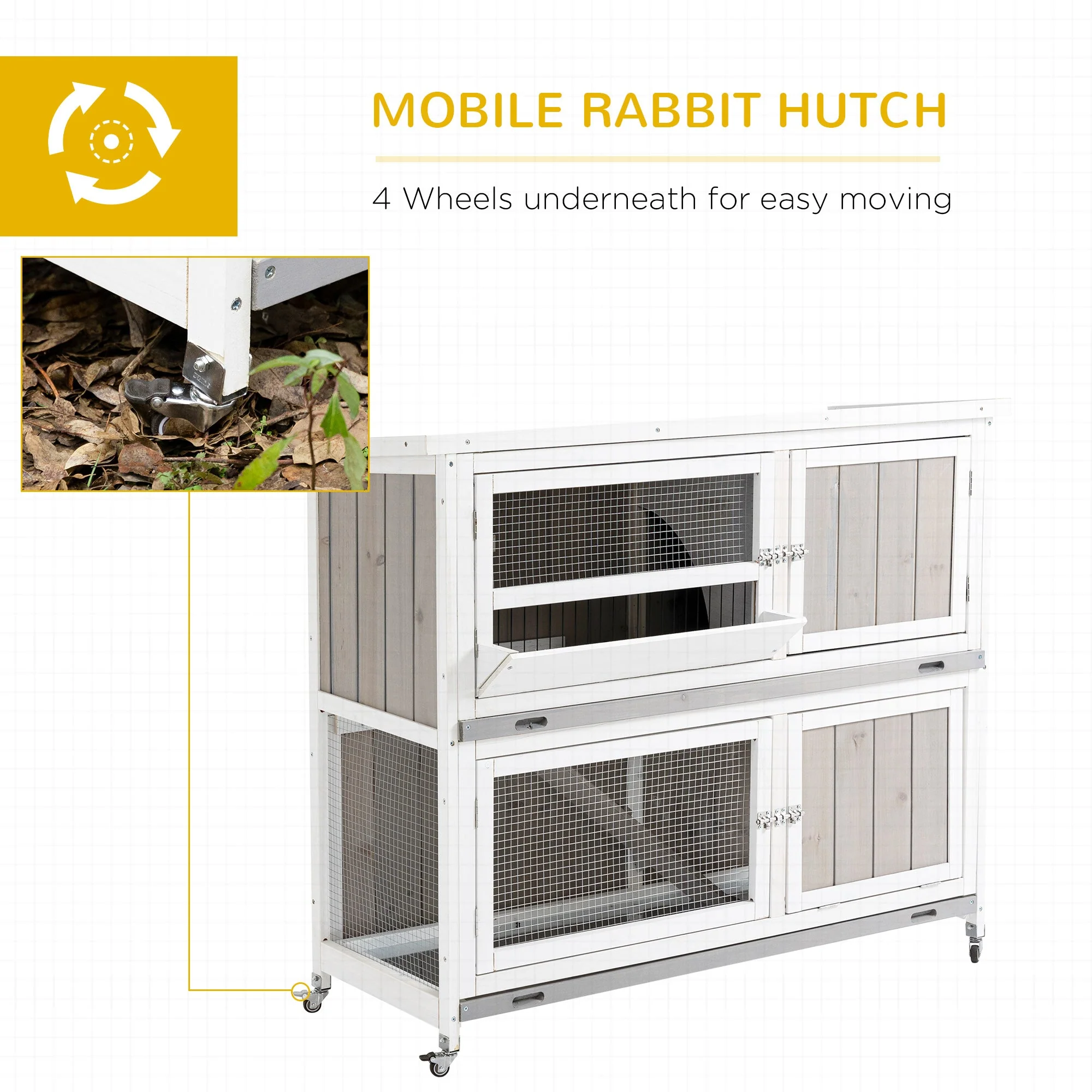 PawHut 4' Rabbit Hutch Two Tier Wooden Guinea Pig Cage Bunny House w/ Rain Cover - Image 7