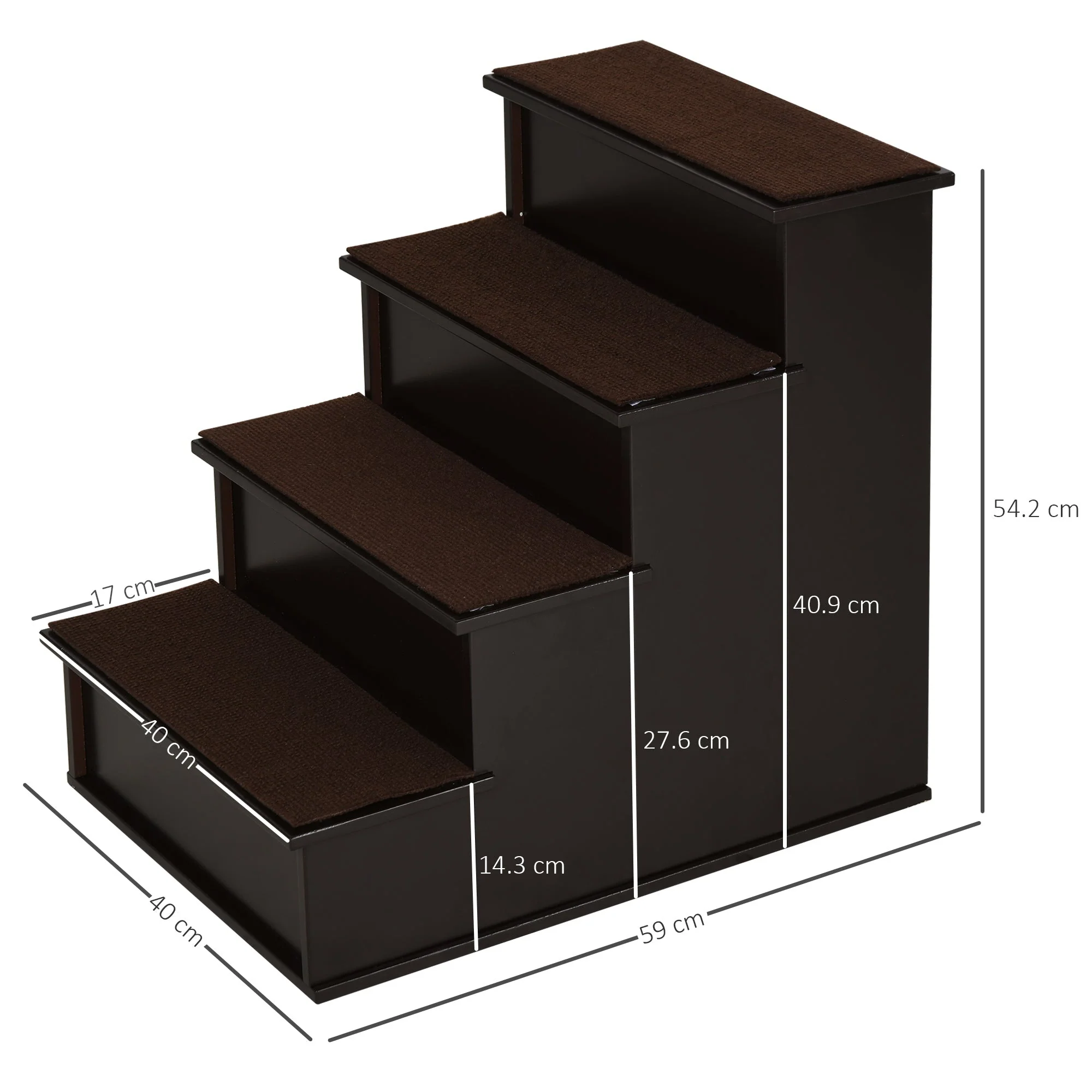 PawHut 4-Step Wooden Pet Stair Steps with Soft Short Plush Cushions Dog Ladder for Bed - Image 3