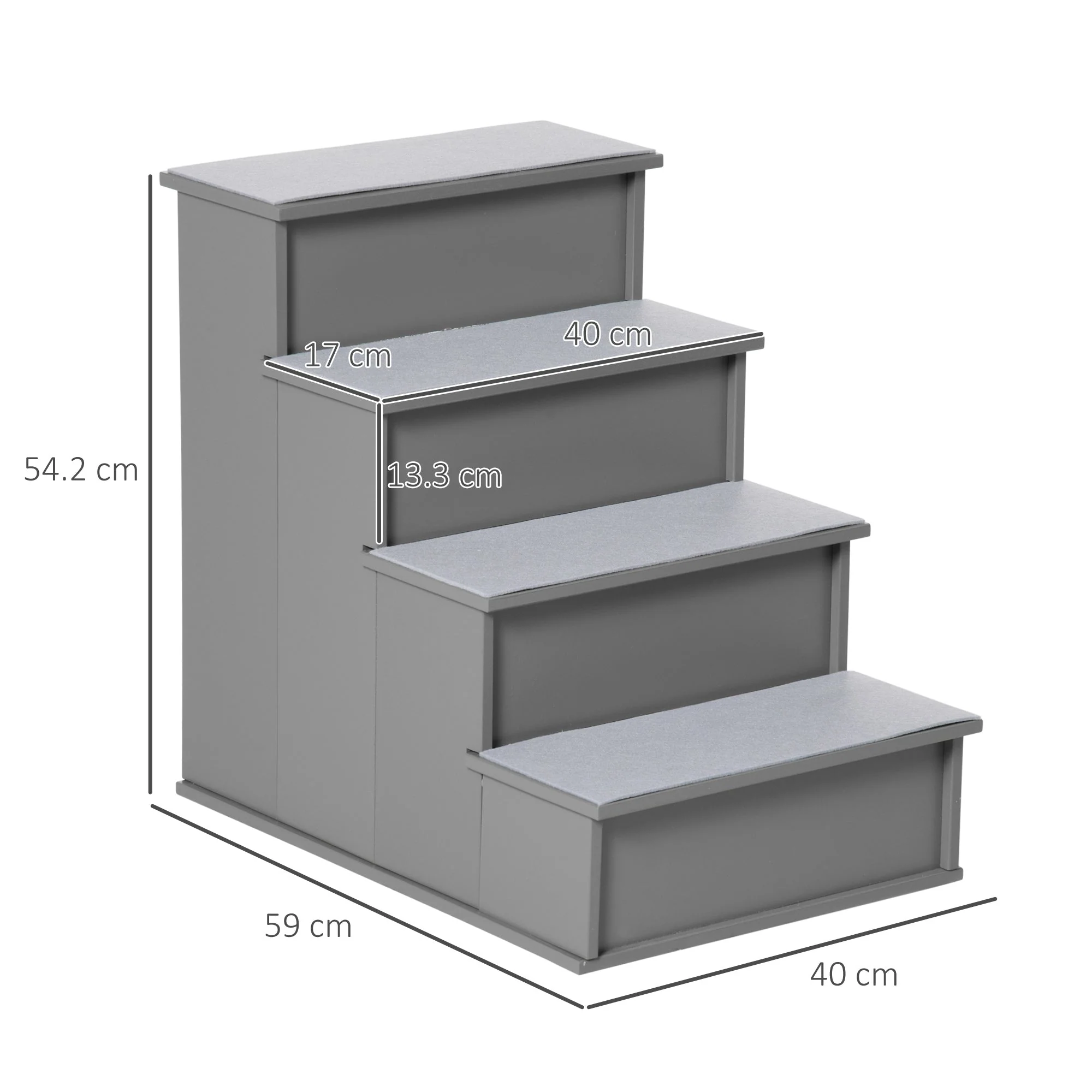 PawHut 4-Step Wooden Pet Stair Steps with Soft Short Plush Cushions Dog Ladder for Bed - Image 3