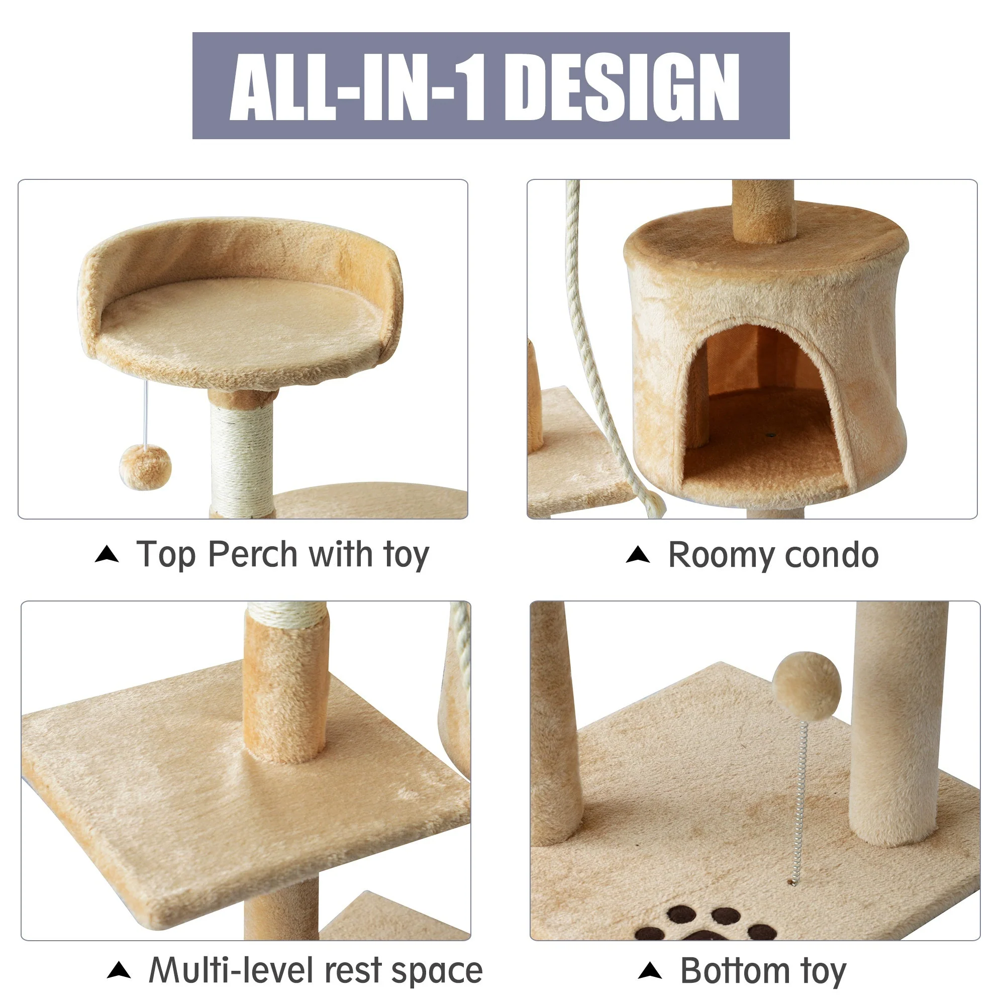 PawHut 40Lx 40Wx114H cm Cat Tree House Scratching Post Ball - Image 5