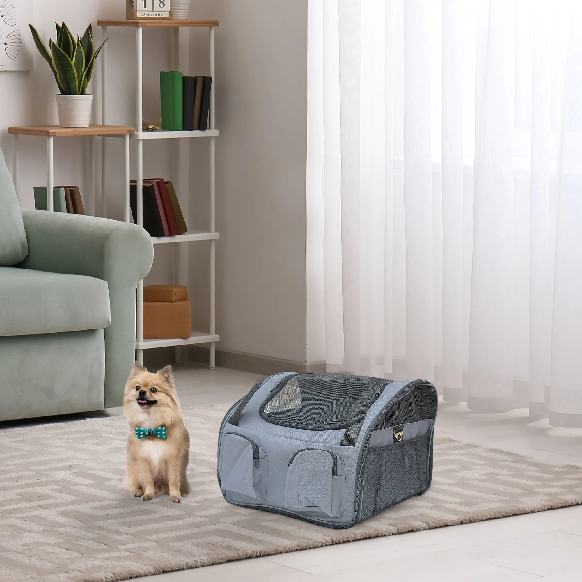 PawHut 41Lx34Wx30H cm Pets Carrier Folding Bag-Grey - Image 2