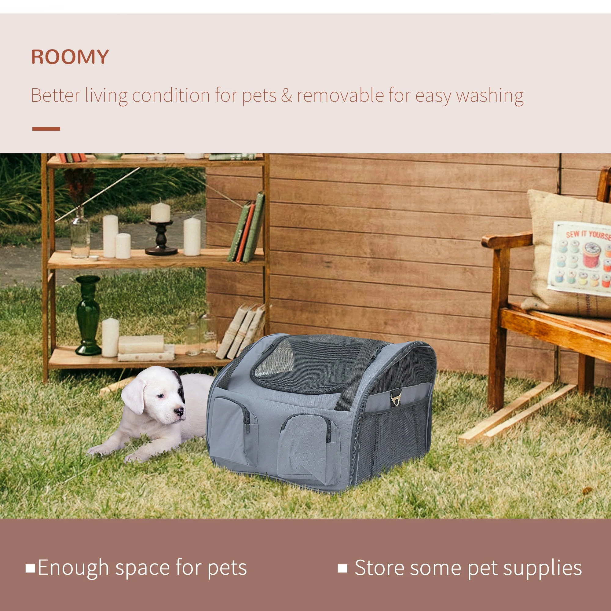 PawHut 41Lx34Wx30H cm Pets Carrier Folding Bag-Grey - Image 4