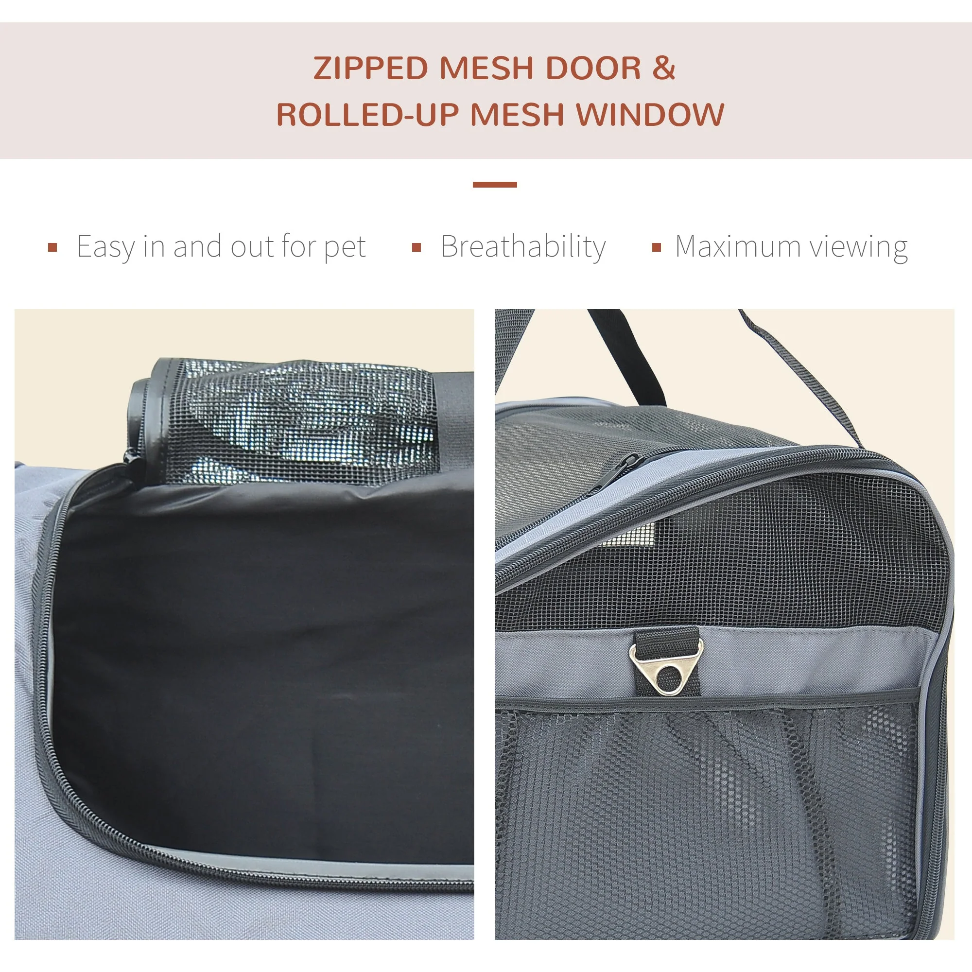 PawHut 41Lx34Wx30H cm Pets Carrier Folding Bag-Grey - Image 6