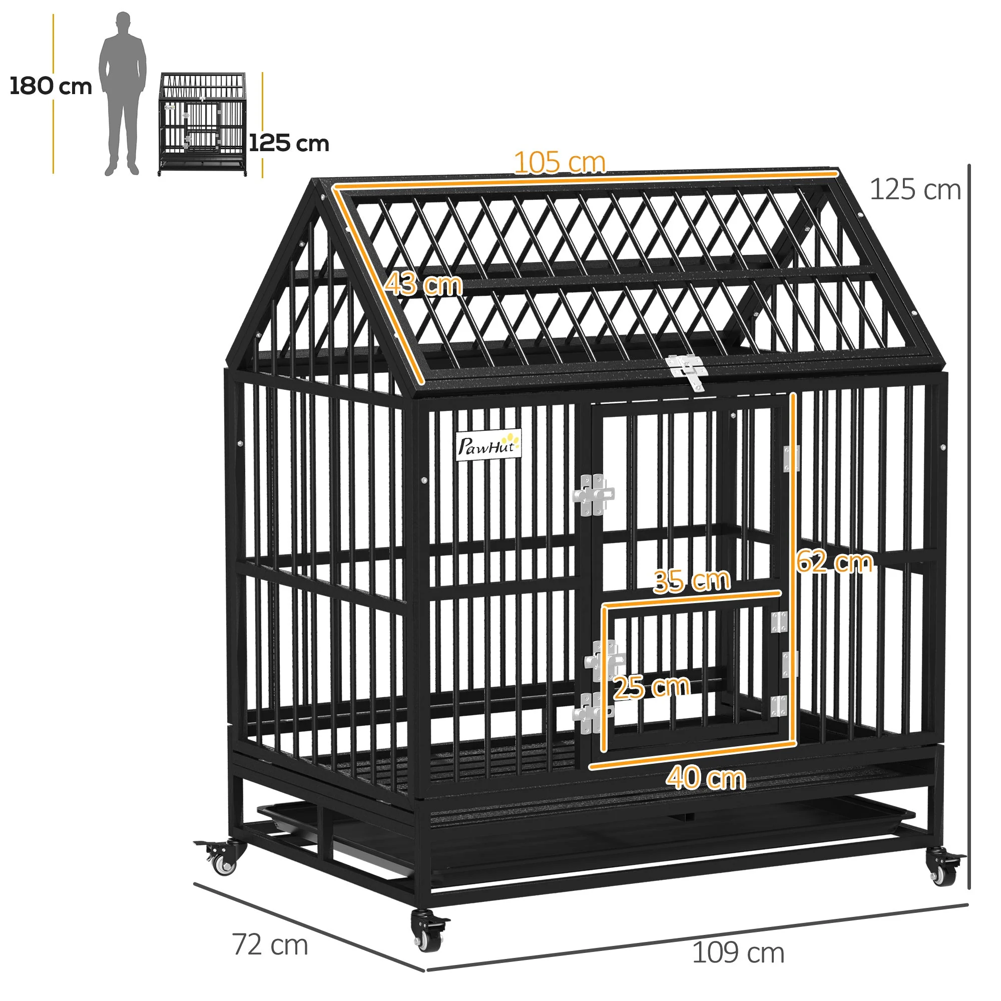 PawHut 43" Heavy Duty Dog Crate on Wheels - Image 3