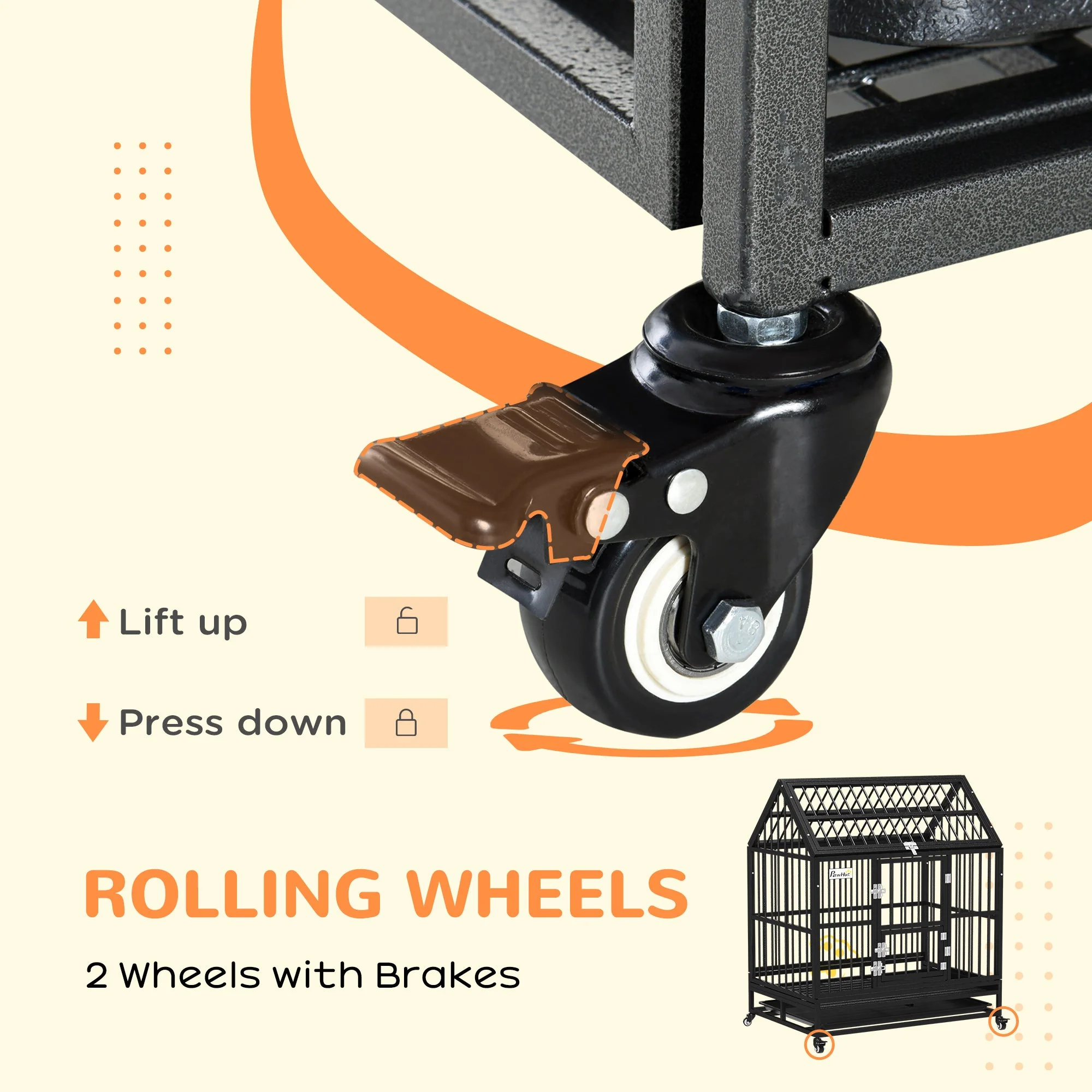 PawHut 43" Heavy Duty Dog Crate on Wheels - Image 5