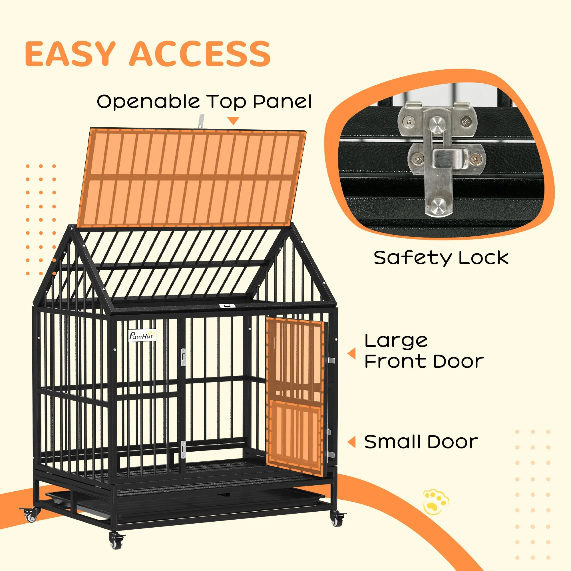PawHut 43" Heavy Duty Dog Crate on Wheels - Image 6