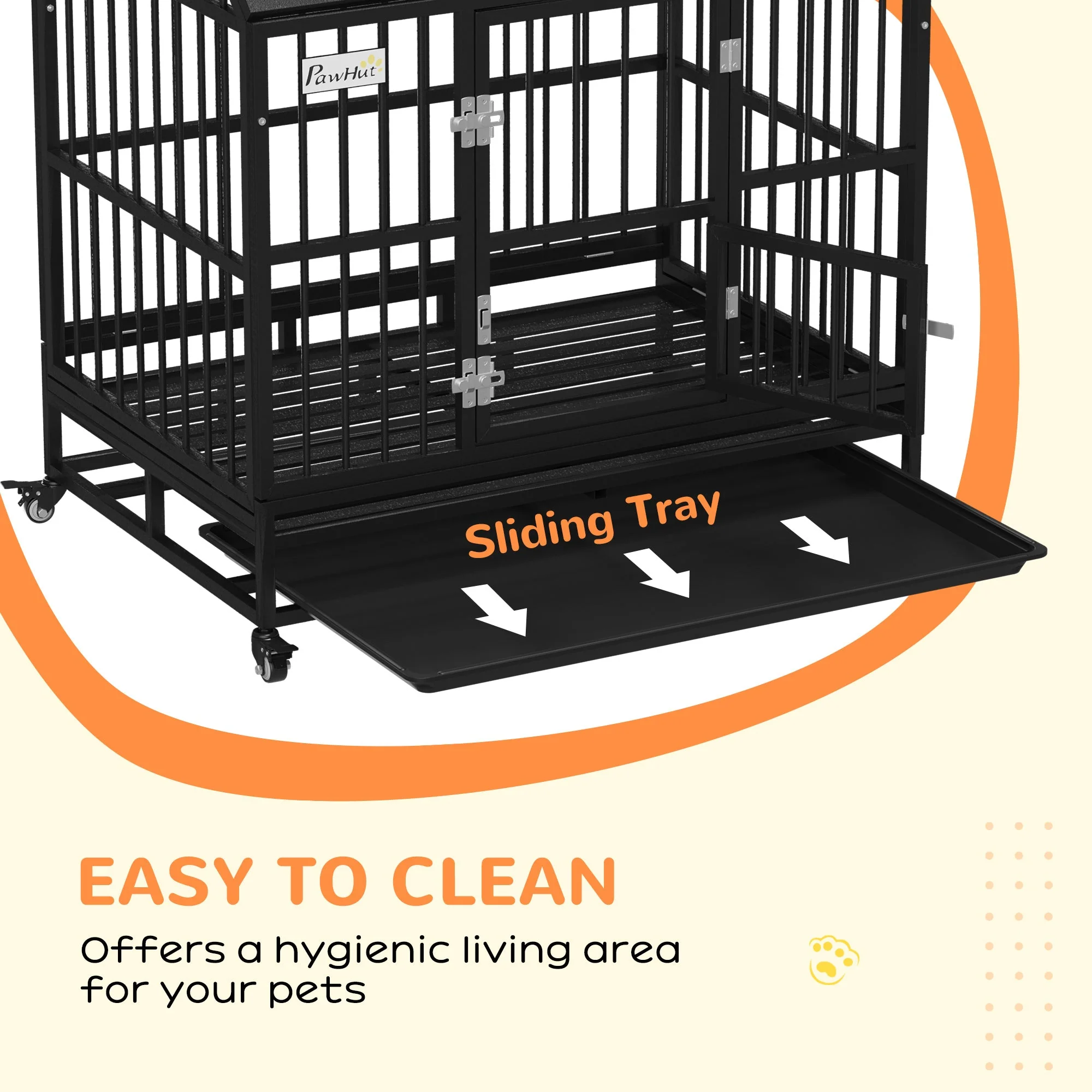 PawHut 43" Heavy Duty Dog Crate on Wheels - Image 7