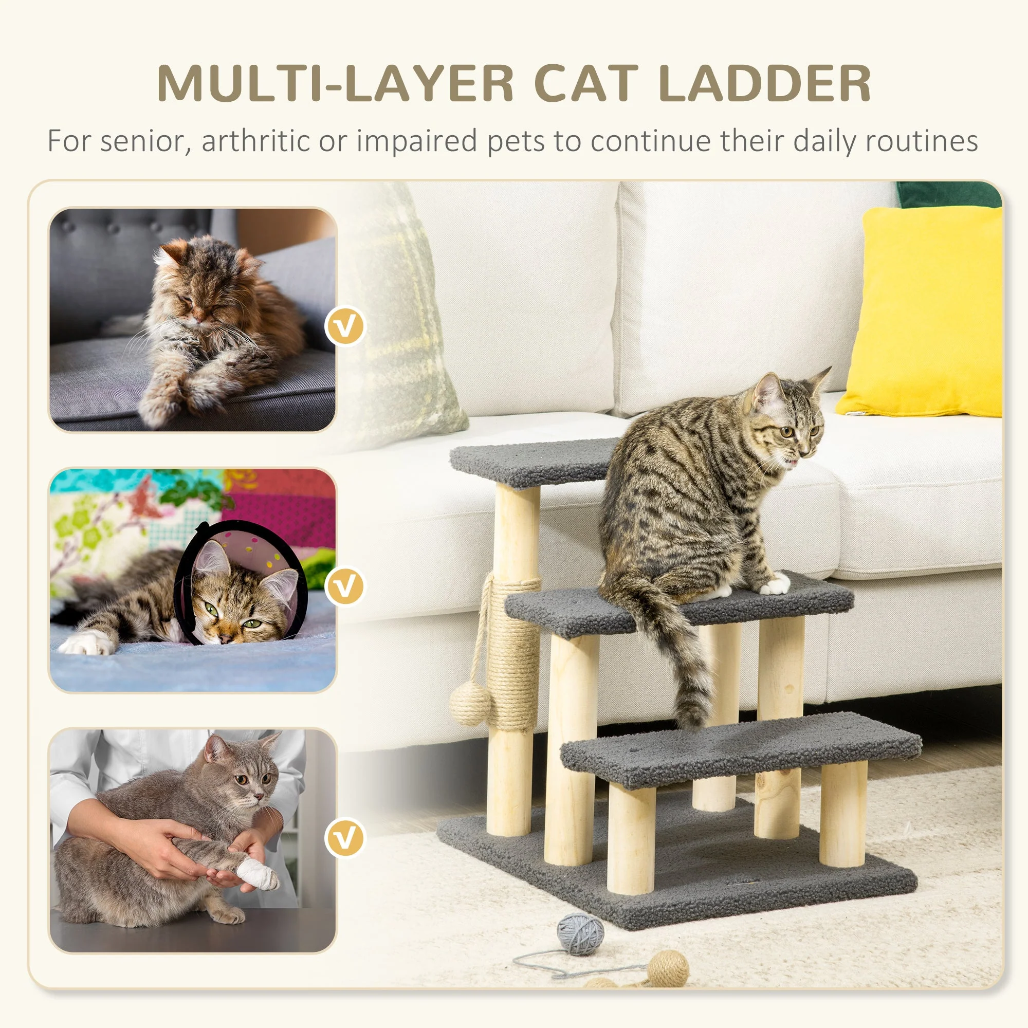PawHut 48cm Three-Step Cat Tree - Image 5