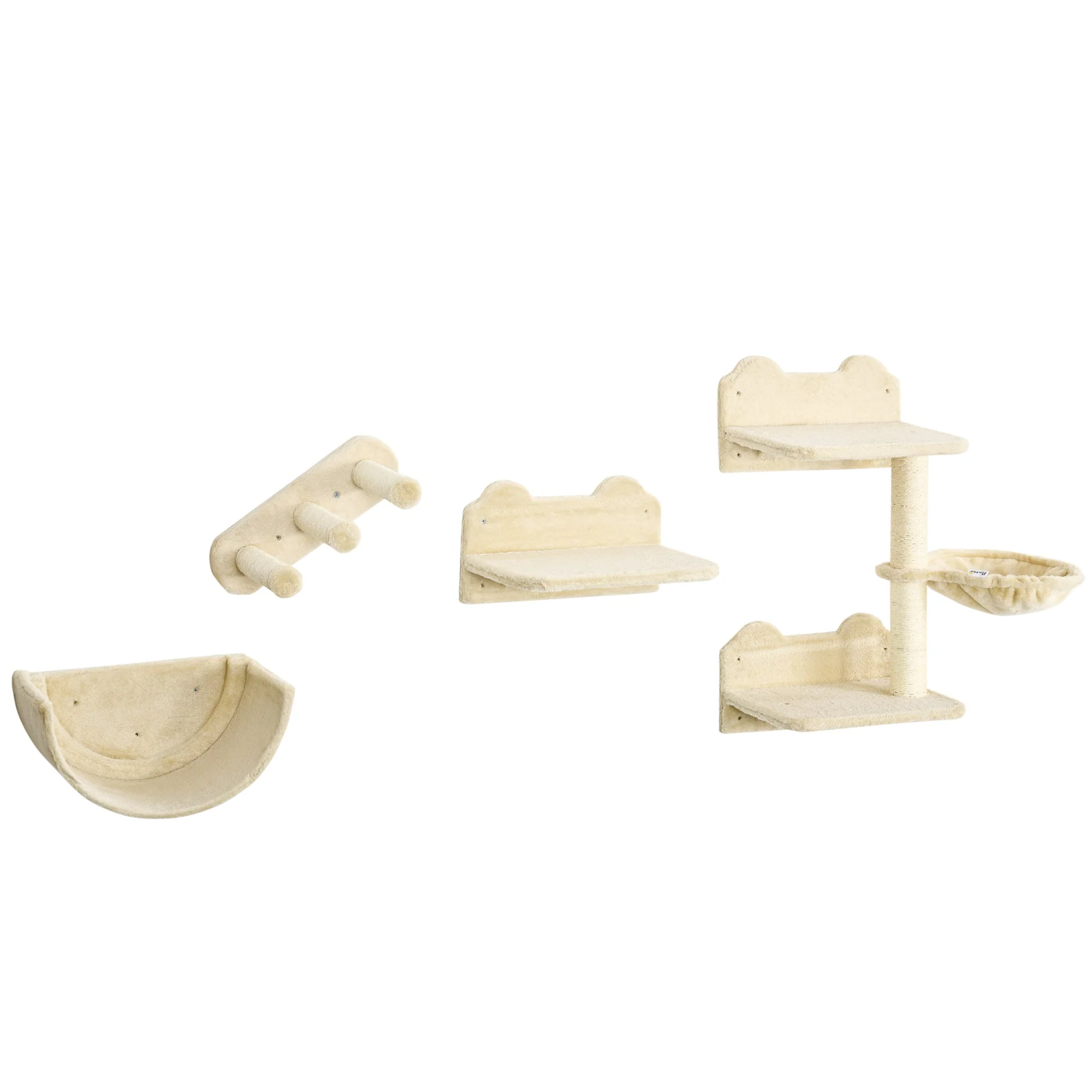 PawHut 4PCs Wall-Mounted Cat Shelves w/ Scratching Post - Image 3