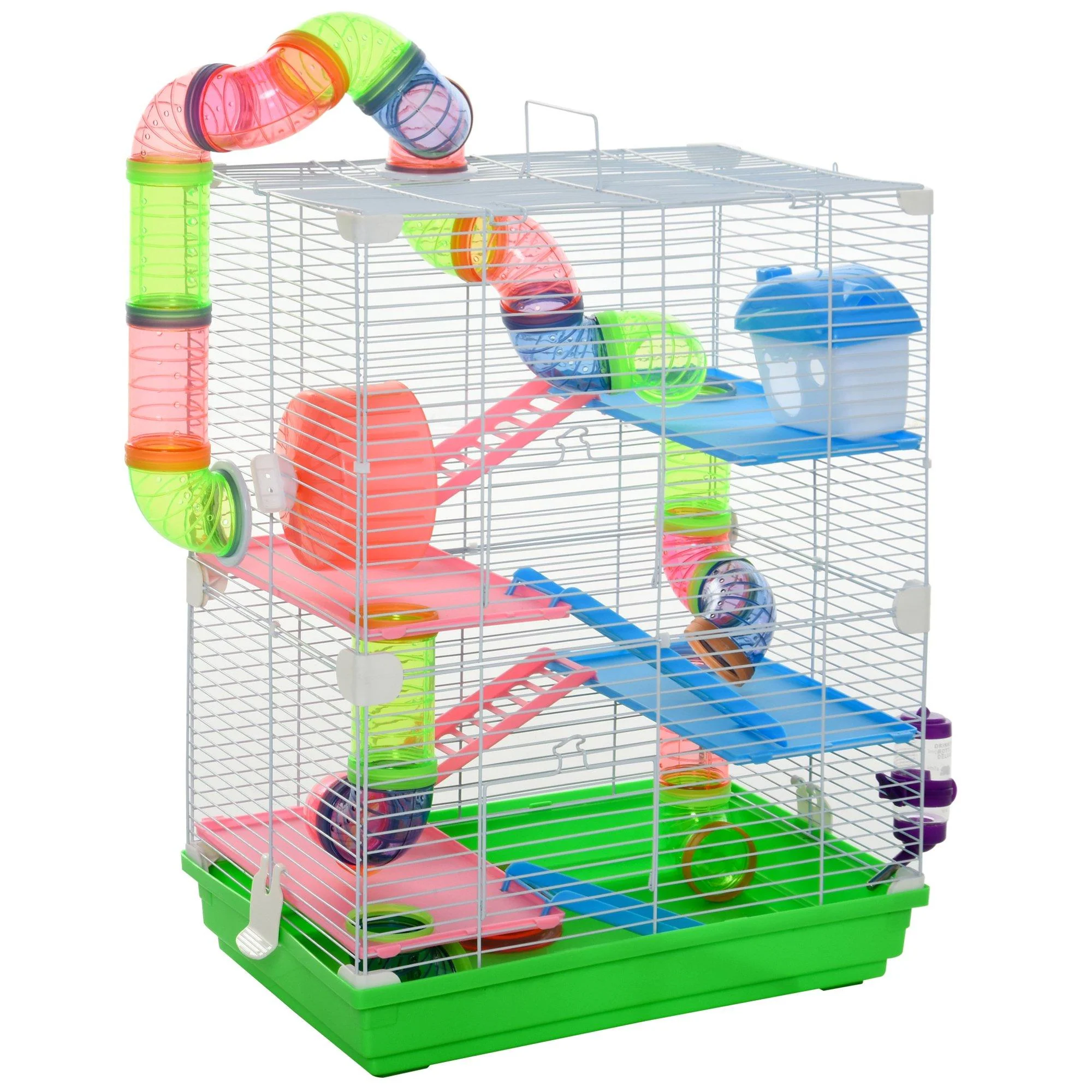 PawHut 5 Tier Hamster Cage Carrier Habitat Small Animal House with Exercise Wheels Tunnel Tube Water Bottle Dishes House Ladder for Dwarf Mice - Image 2