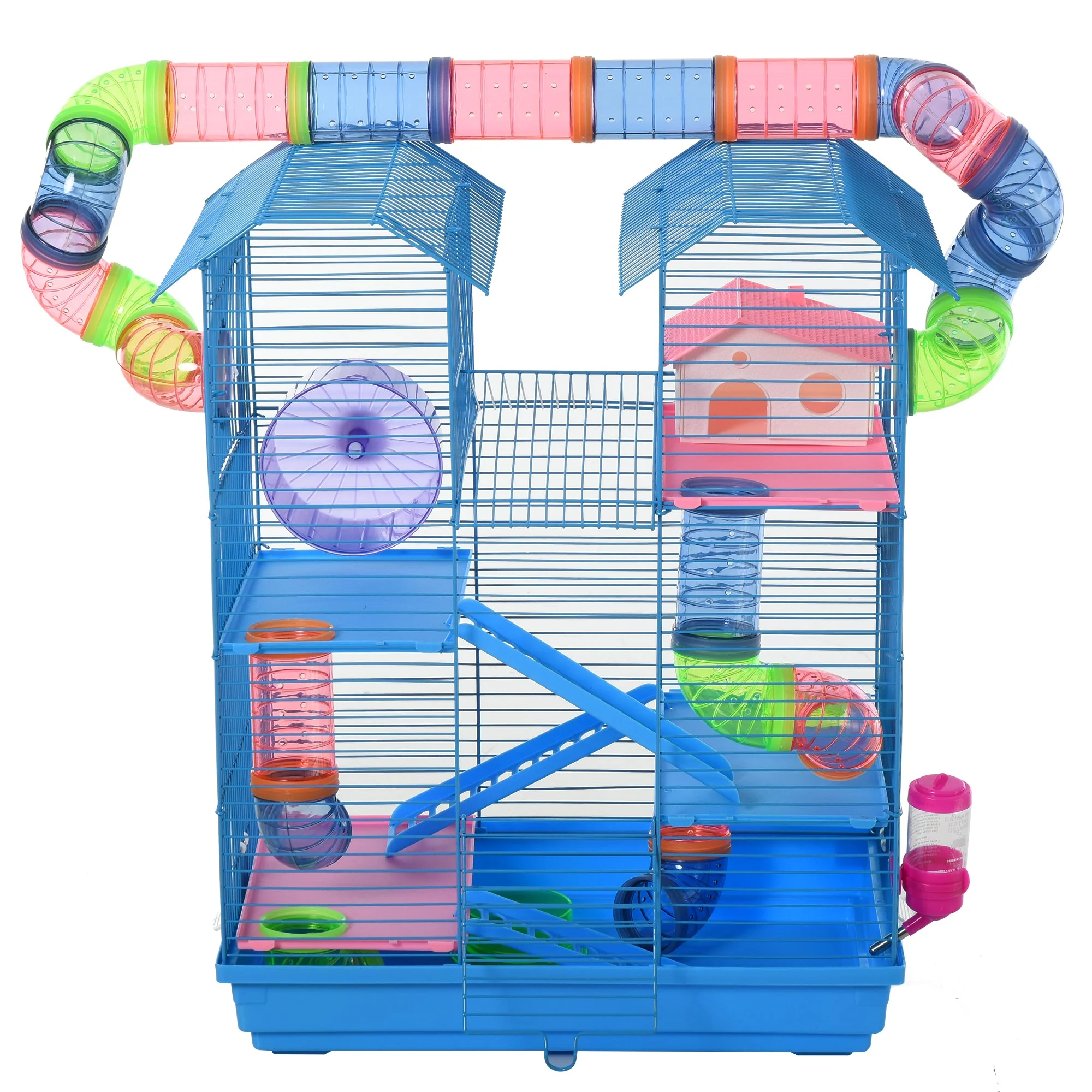 PawHut 5 Tier Hamster Cage Carrier Habitat with Exercise Wheels Tunnel Tube Water Bottle Dishes House Ladder for Dwarf Mice - Image 3