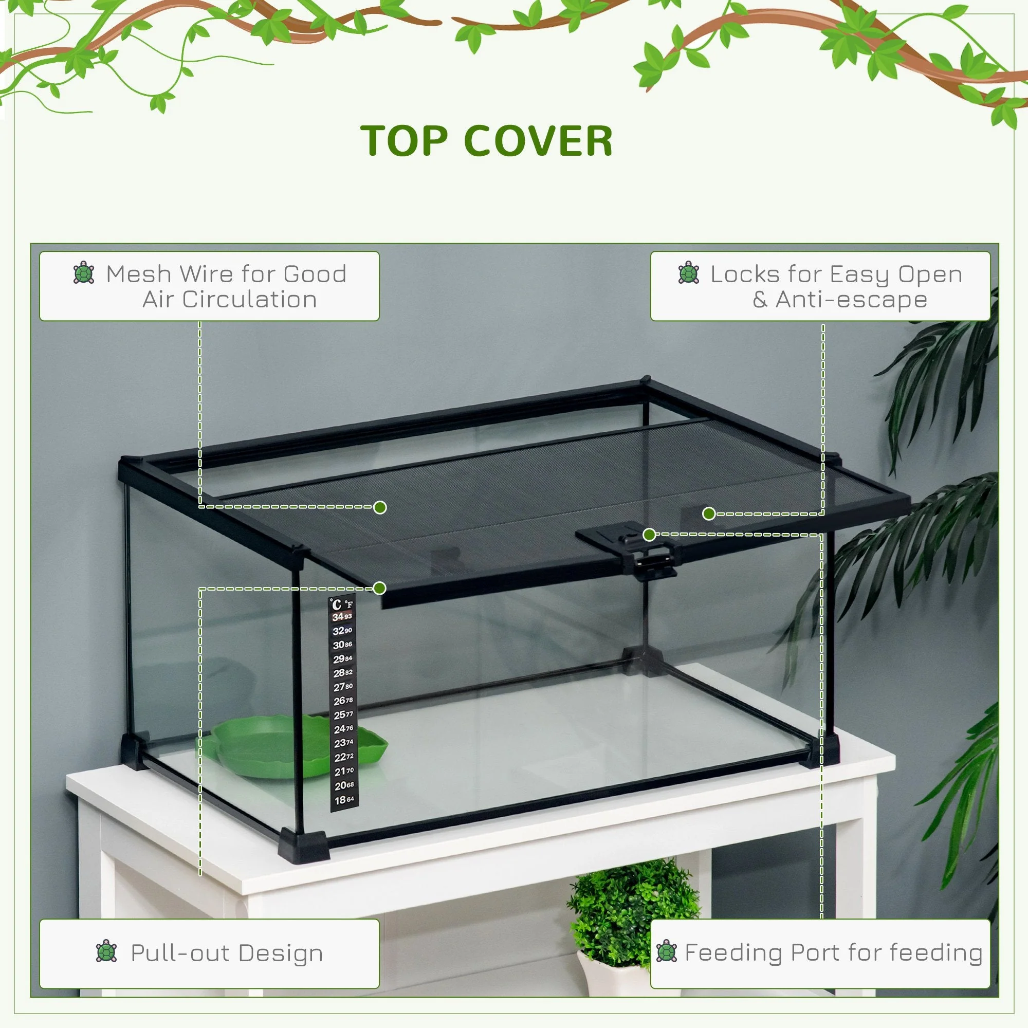 PawHut 50 x 30 x 25 cm Reptile Terrarium for Lizards - Image 3