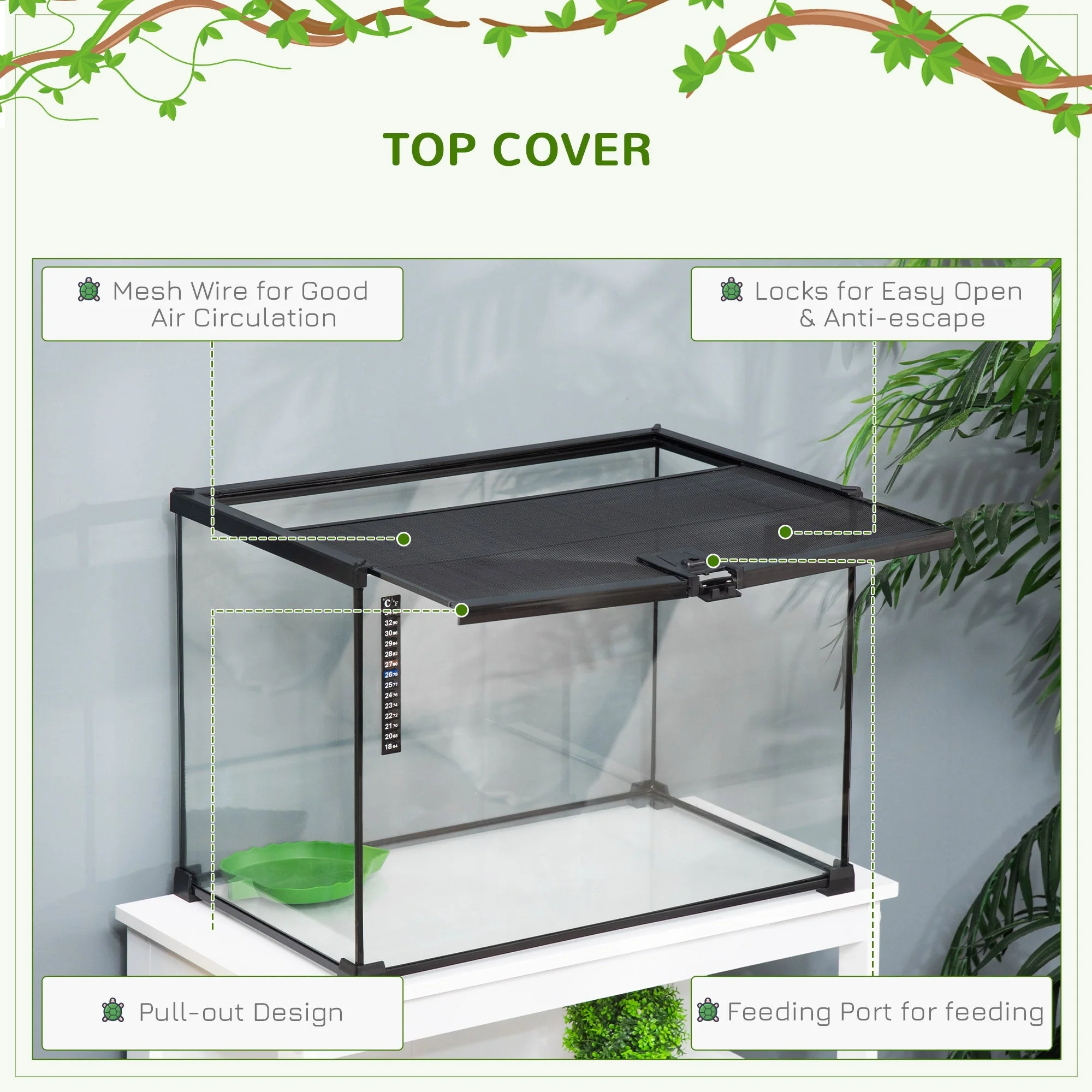 Pawhut 50 X 30 X 35 cm Reptile Terrarium For Lizards Horned Frogs Snakes Black - Image 4