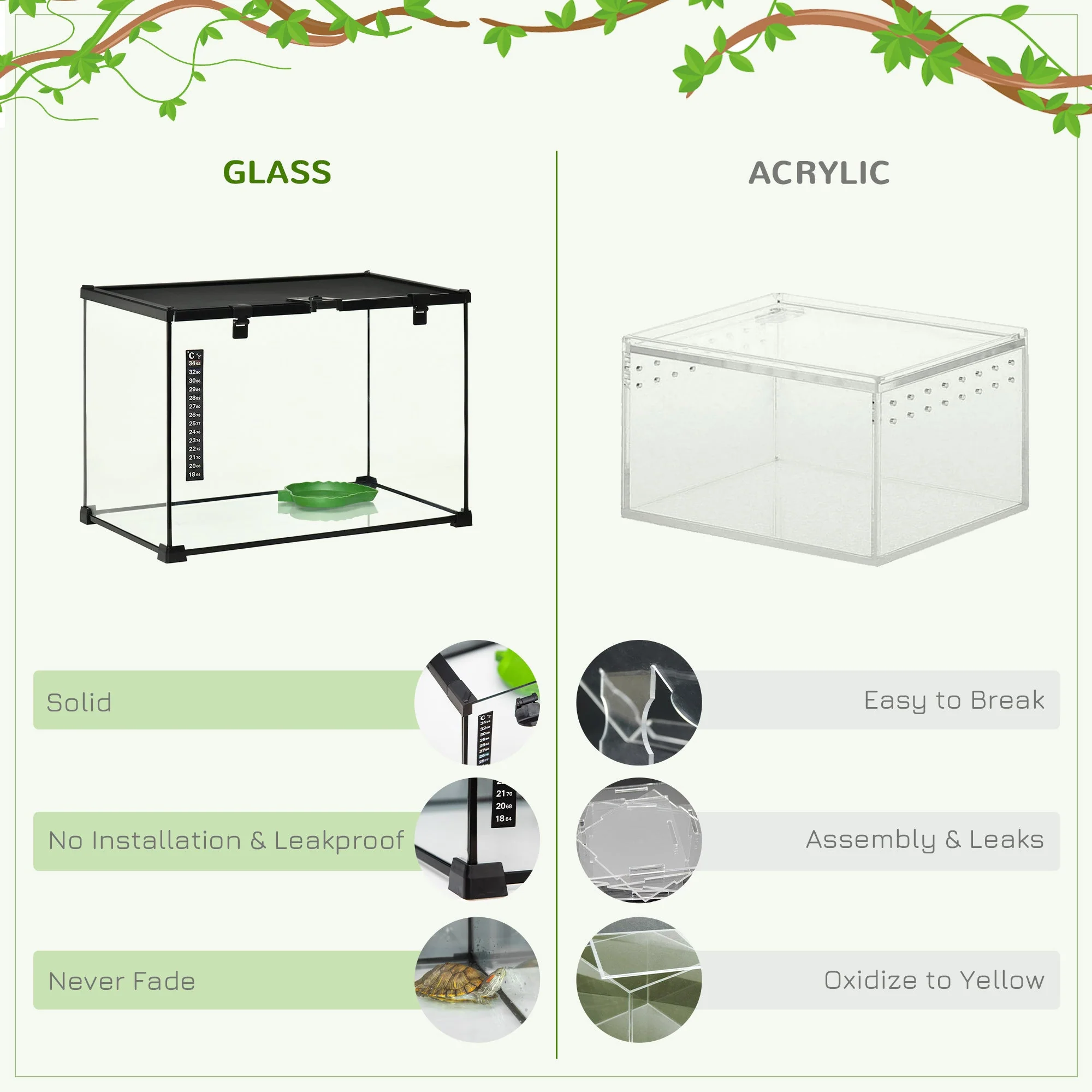 Pawhut 50 X 30 X 35 cm Reptile Terrarium For Lizards Horned Frogs Snakes Black - Image 8