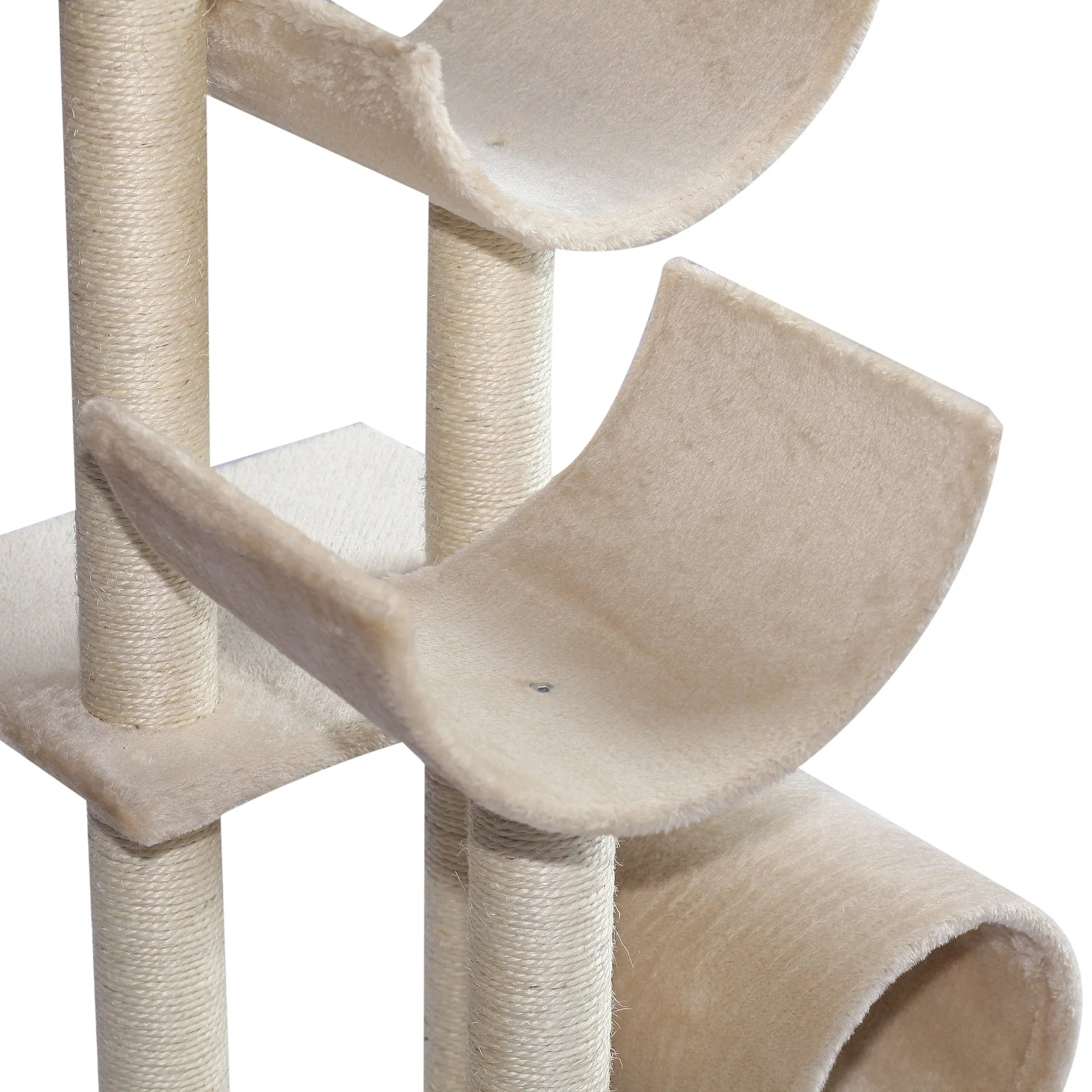 PawHut 50Lx40Wx105H cm Cats 6-Tier Scratch Tree w/ Dangle Toy Beige - Image 7