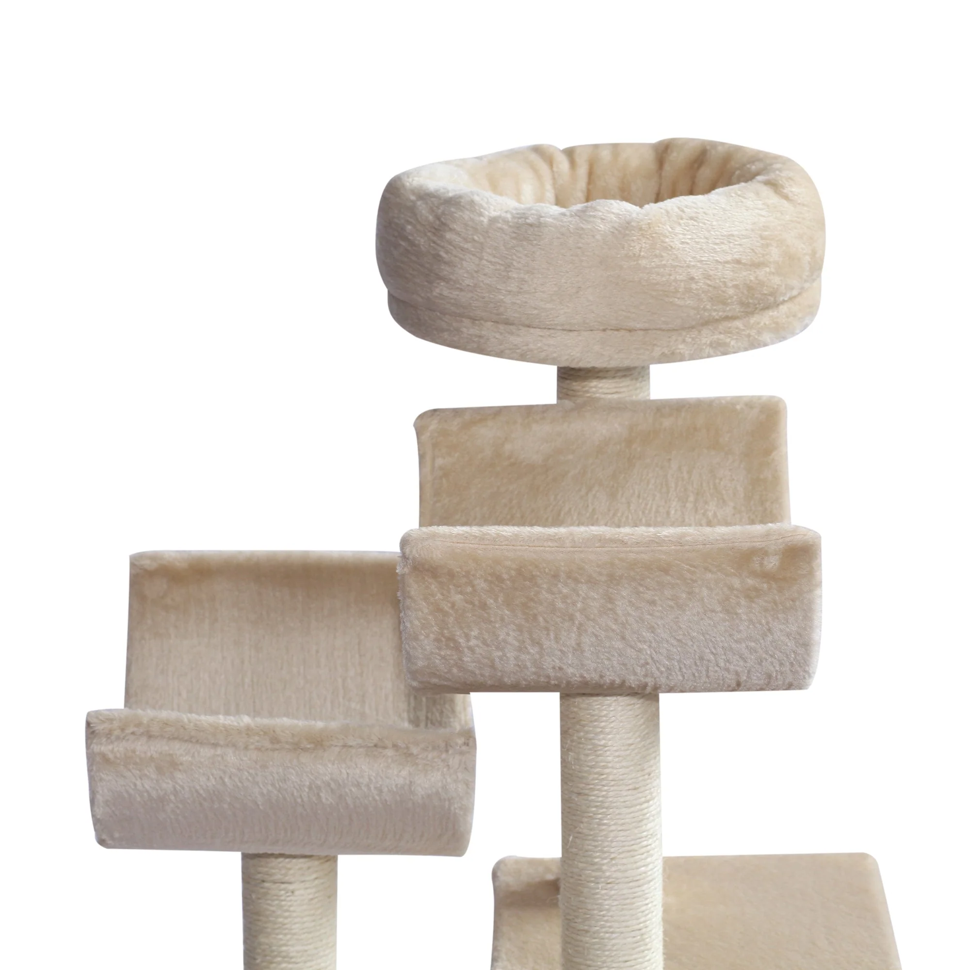PawHut 50Lx40Wx105H cm Cats 6-Tier Scratch Tree w/ Dangle Toy Beige - Image 8