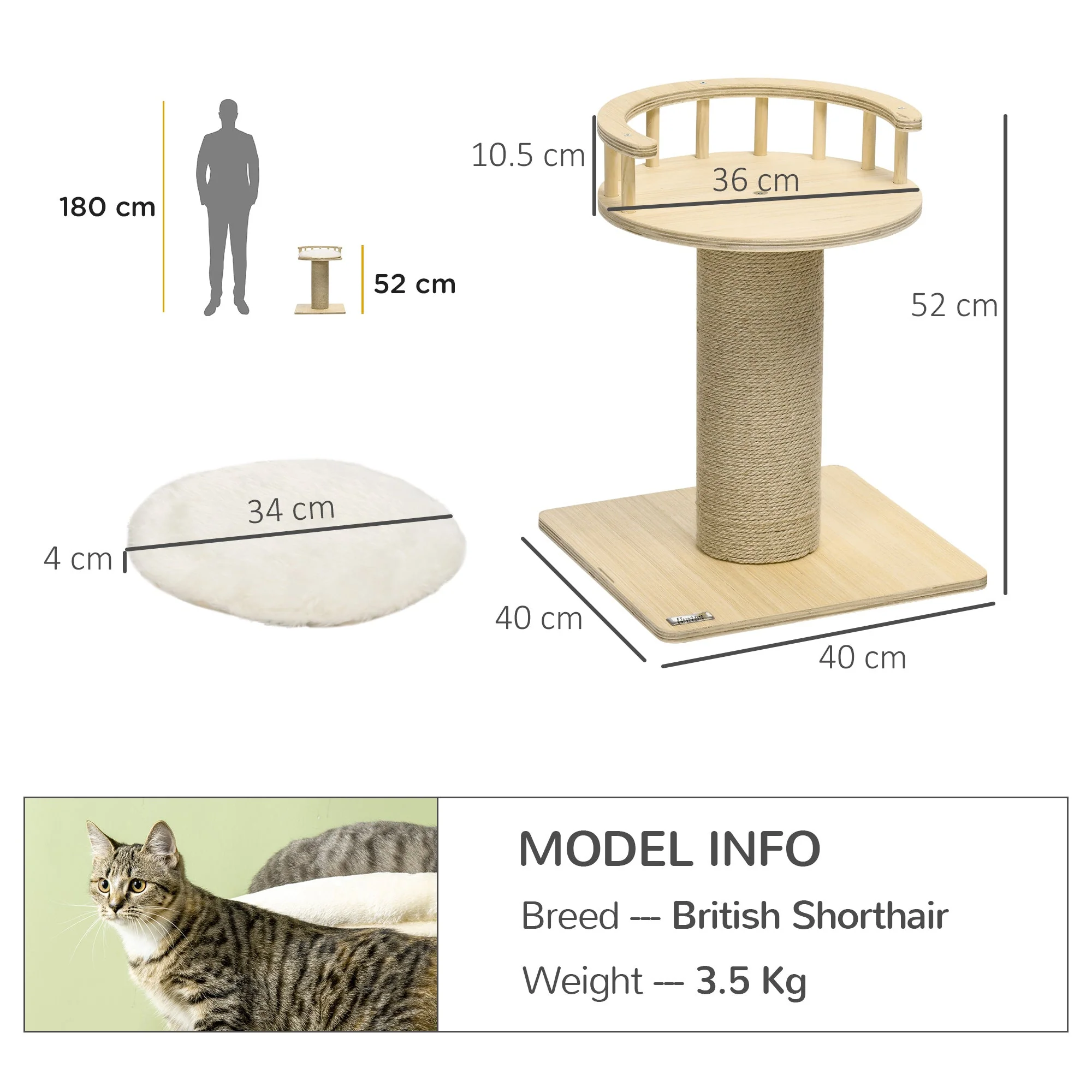 PawHut 52cm Cat Tree - Image 3