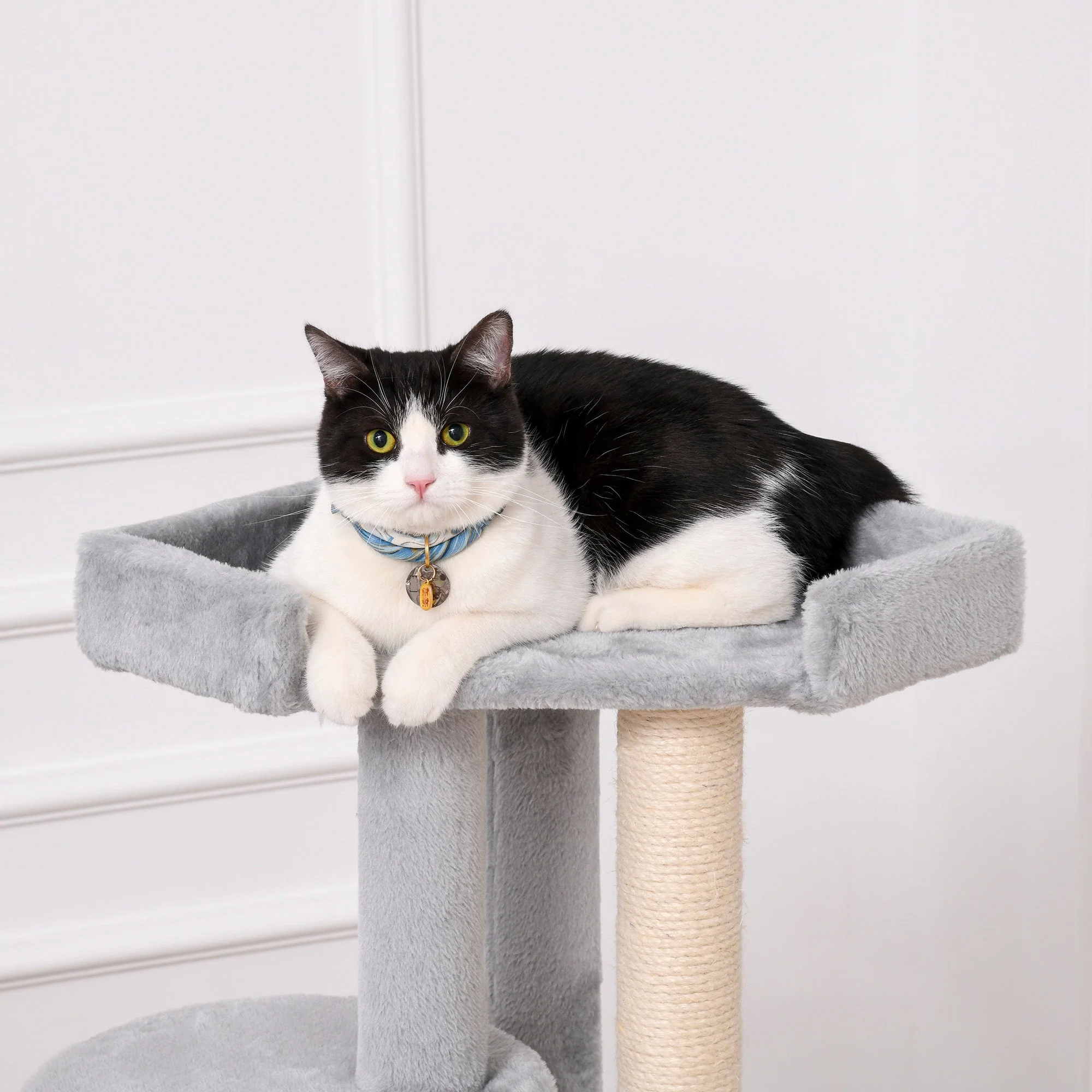 PawHut 55 x 150H cm Cat Tree Multi-level Kitten Tower w/ Scratching Post Condo Plush Perches Grey - Image 7