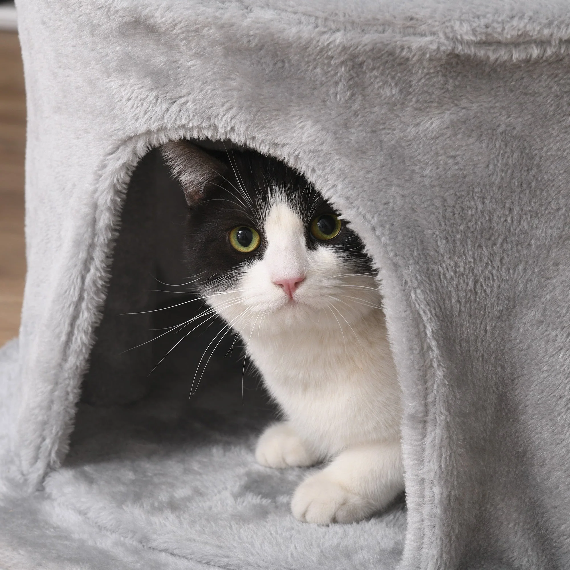 PawHut 55 x 150H cm Cat Tree Multi-level Kitten Tower w/ Scratching Post Condo Plush Perches Grey - Image 8