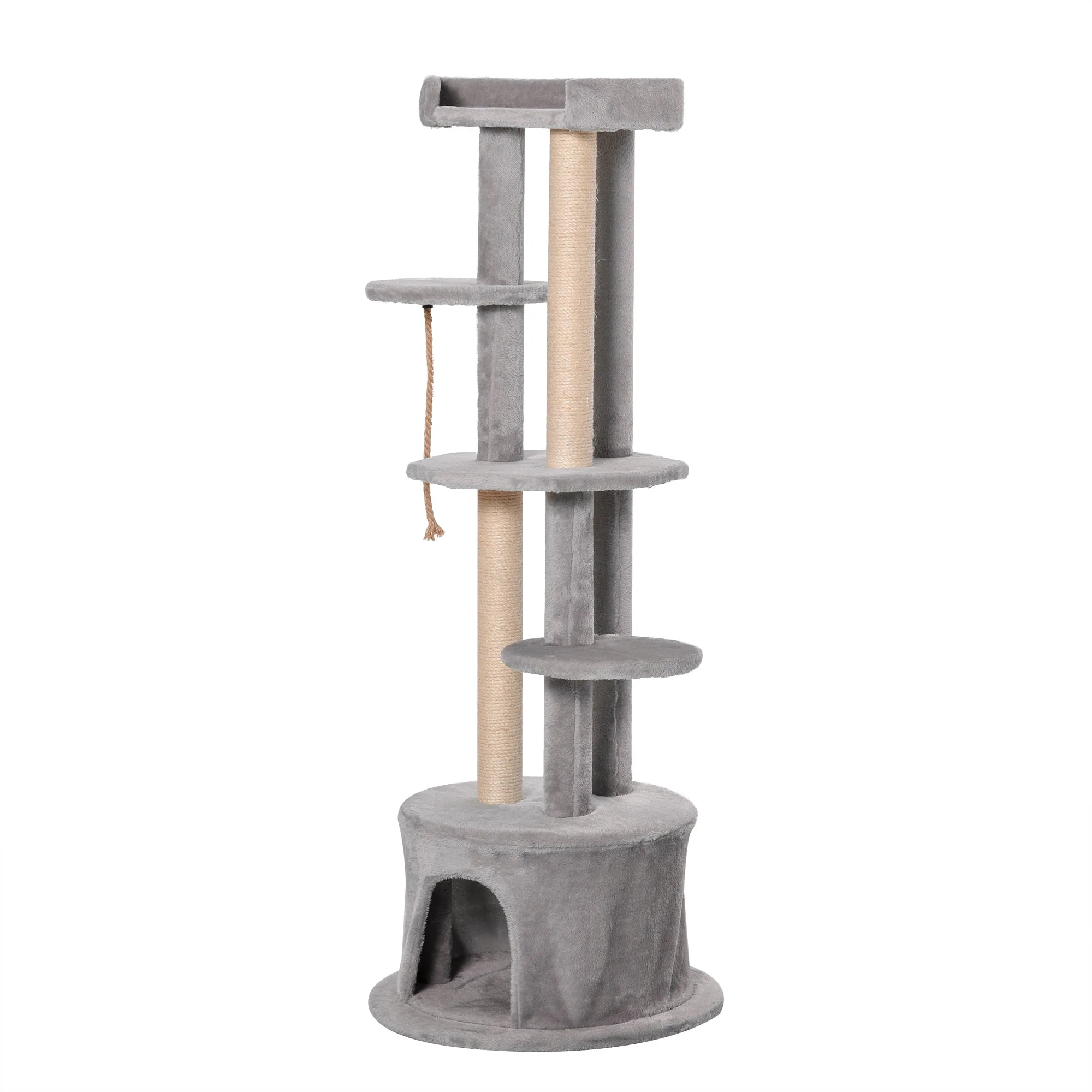 PawHut 55 x 150H cm Cat Tree Multi-level Kitten Tower w/ Scratching Post Condo Plush Perches Grey - Image 9