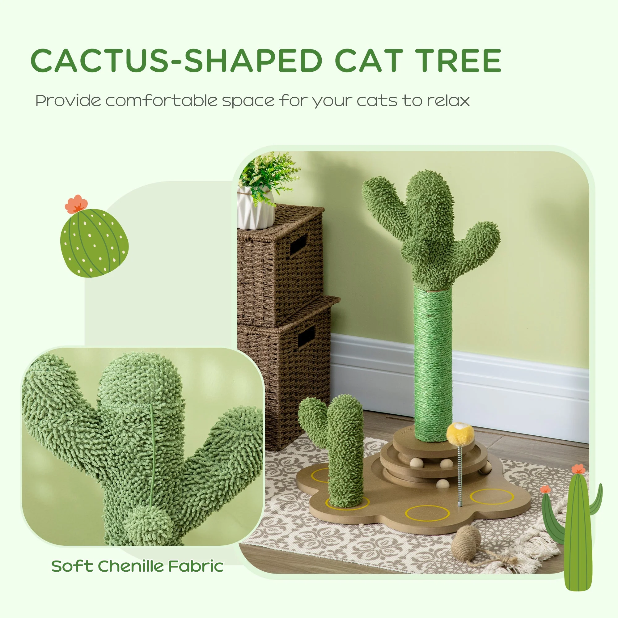 PawHut 60cm Chenille Cat Tree - Image 5