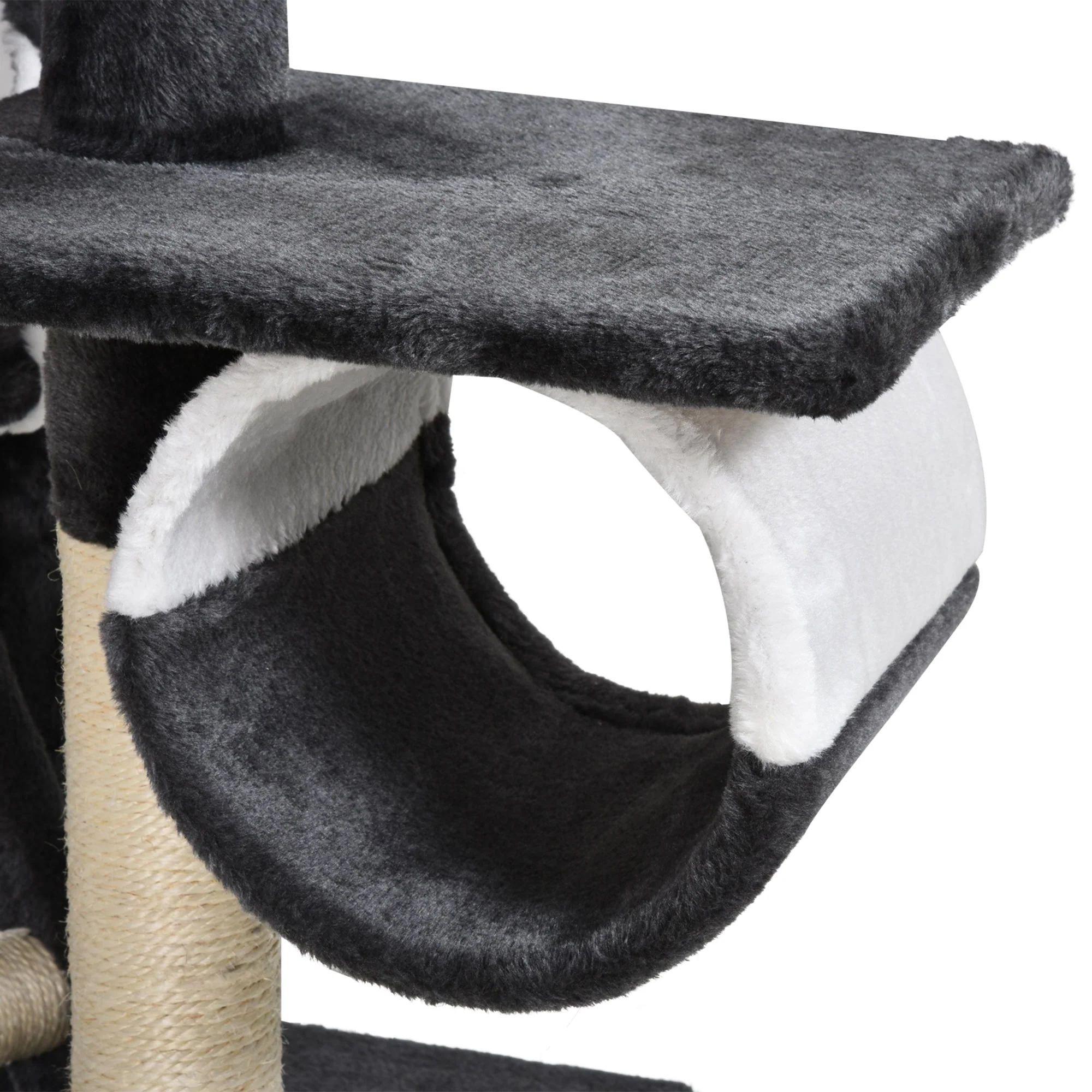 PawHut 60L x 45W x 240-260H cm Cat Tree Kitten Condo Fun House Adjustable Grey & White - Image 9
