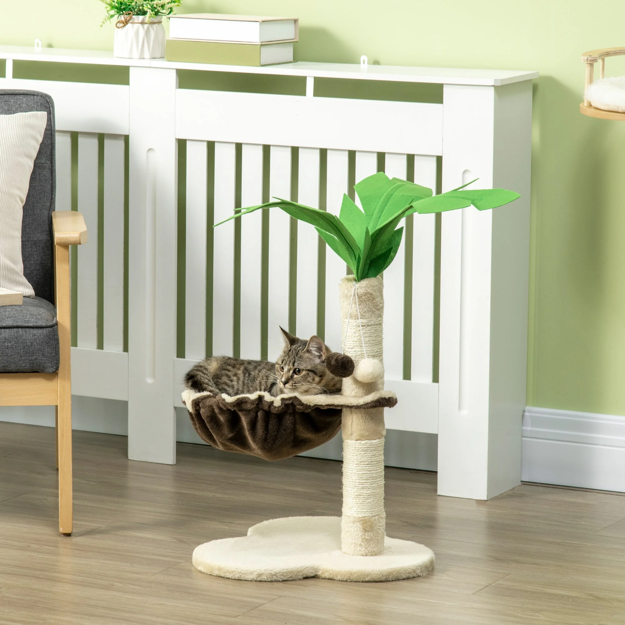 PawHut 68cm Palm Tree Shaped Cat Tree w/ Hammock - Image 5