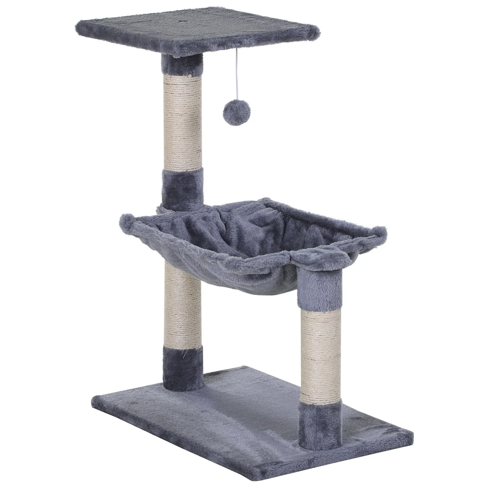 PawHut 70cm Cat Tree for Indoor Cats Durable Natural Sisal Scratching Posts Hammock Bed Kitty Activity Center Grey - Image 3