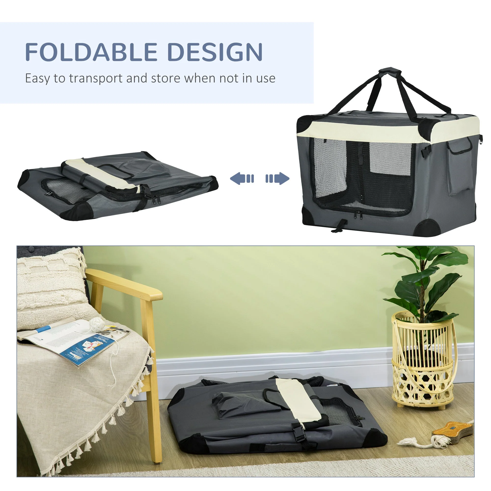 PawHut 70cm Foldable Pet Carrier - Image 3