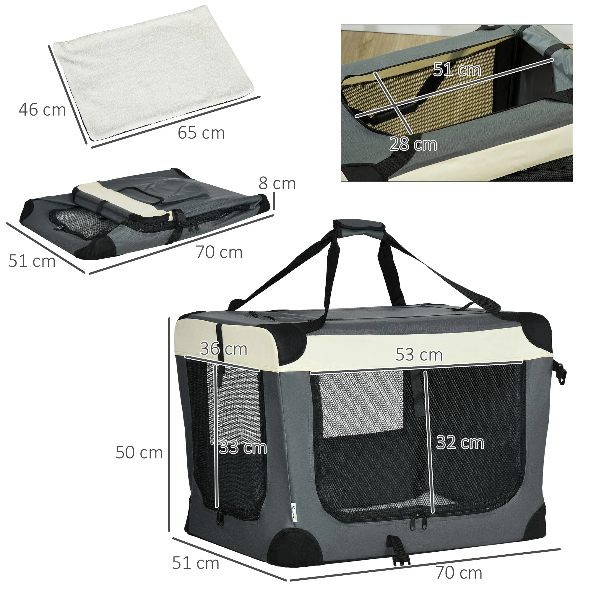 PawHut 70cm Foldable Pet Carrier - Image 5