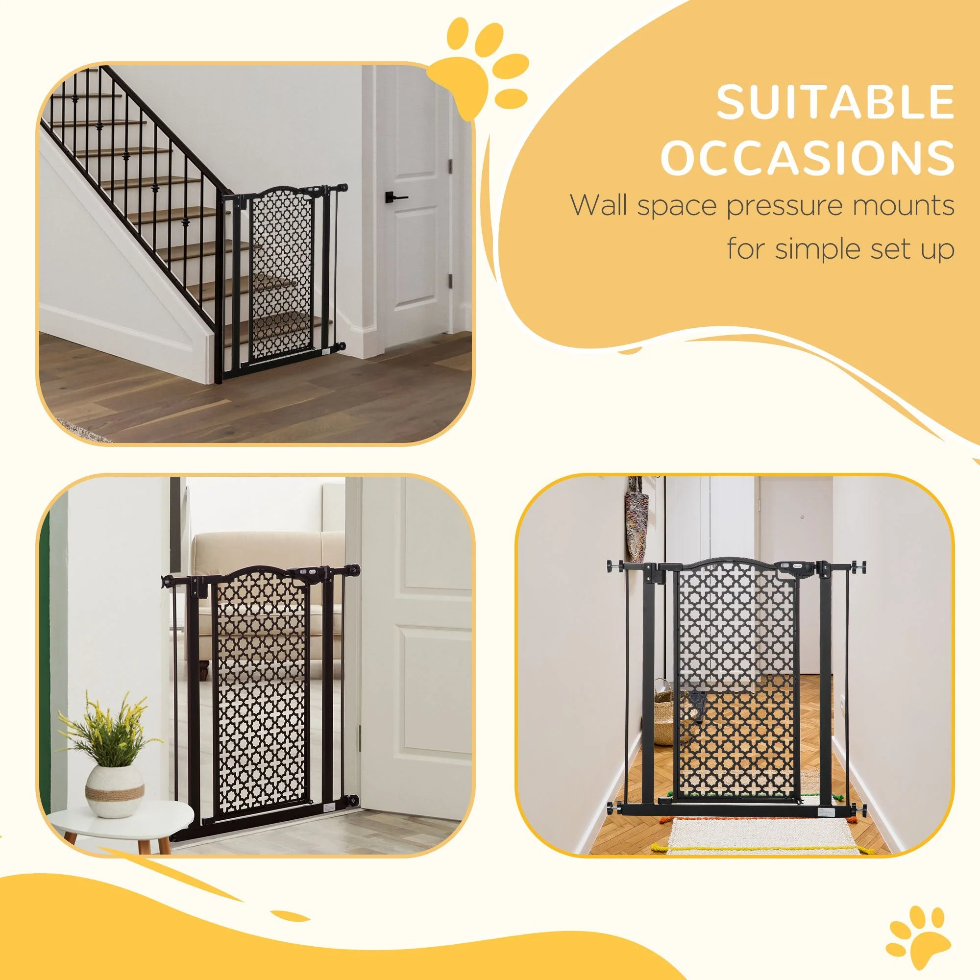 PawHut 74-80 cm Pressure Fit Safety Gate for Doorways and Staircases - Image 4