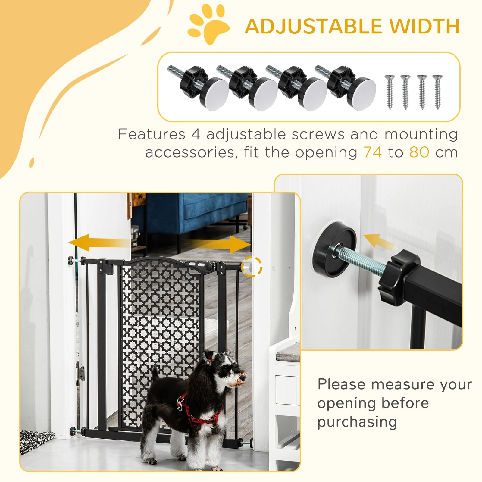 PawHut 74-80 cm Pressure Fit Safety Gate for Doorways and Staircases - Image 7