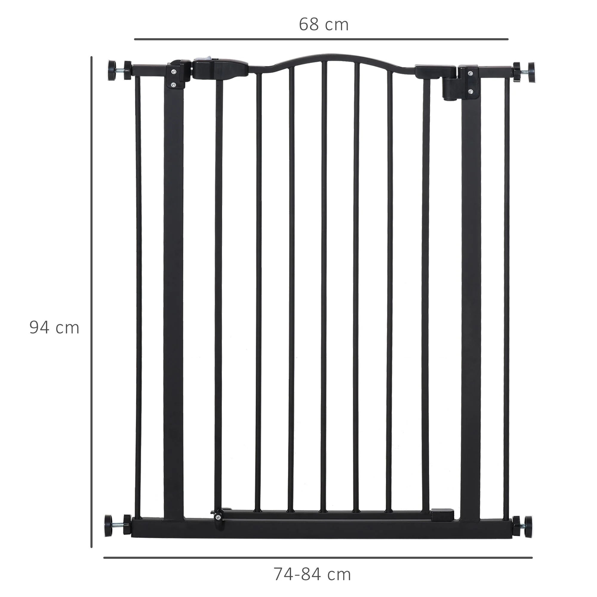 PawHut 74-84cm Adjustable Metal Pet Gate Safety Barrier w/ Auto-Close Door Black - Image 4