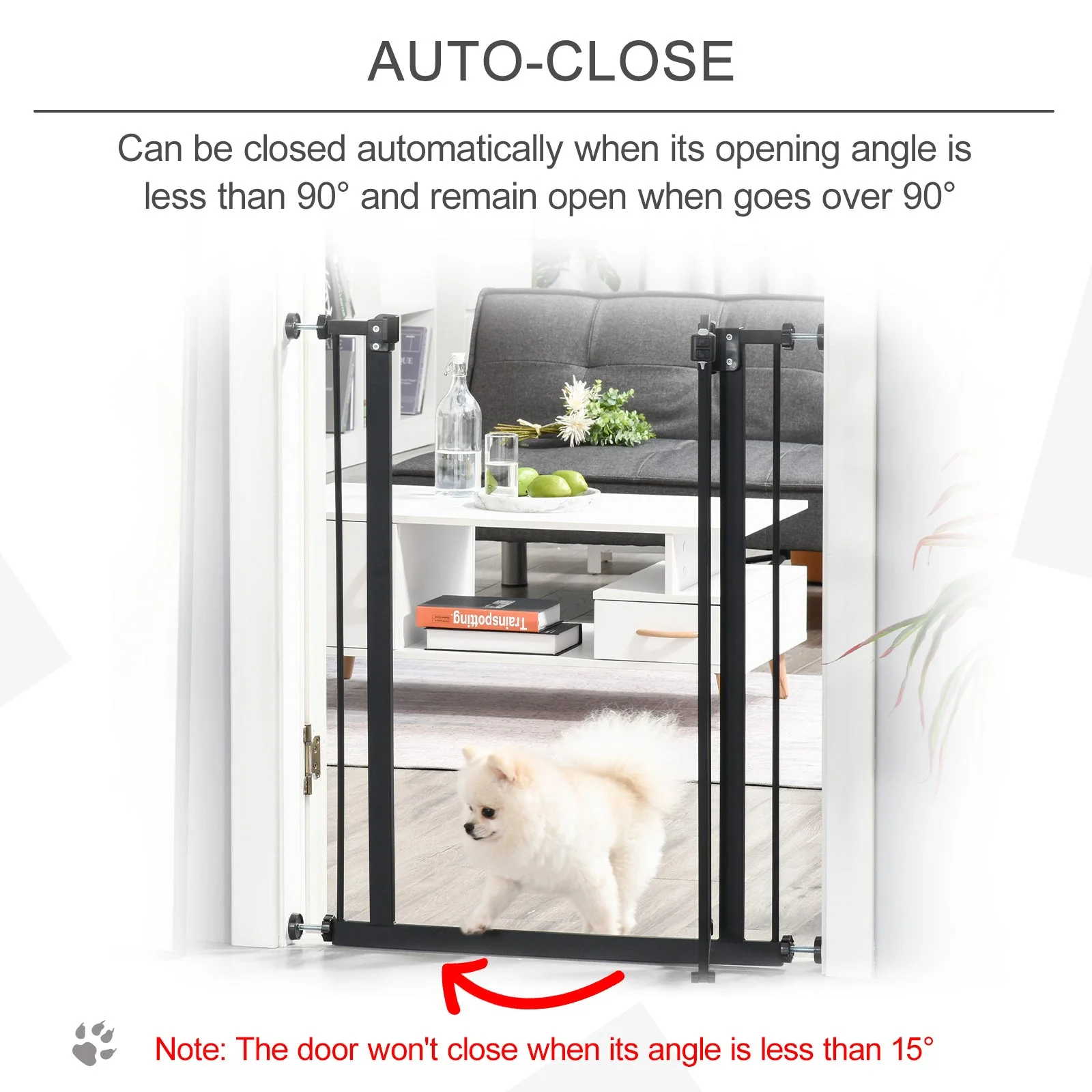PawHut 74-84cm Adjustable Metal Pet Gate Safety Barrier w/ Auto-Close Door Black - Image 6