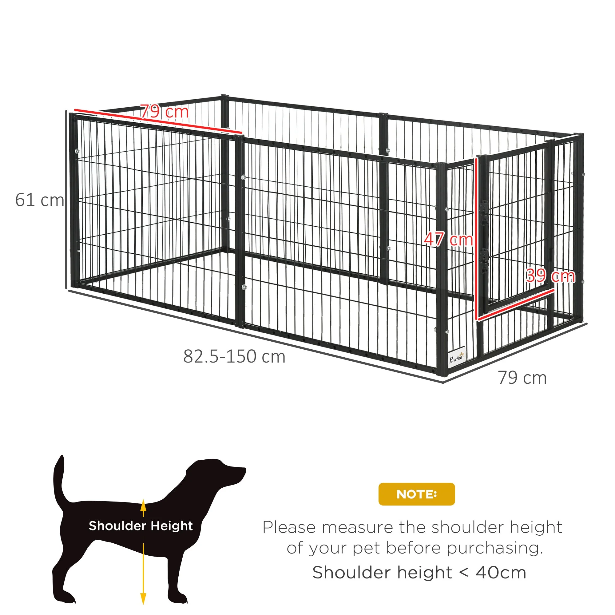 PawHut 82.5-150 x 61cm Heavy Duty Pet Playpen - Image 2