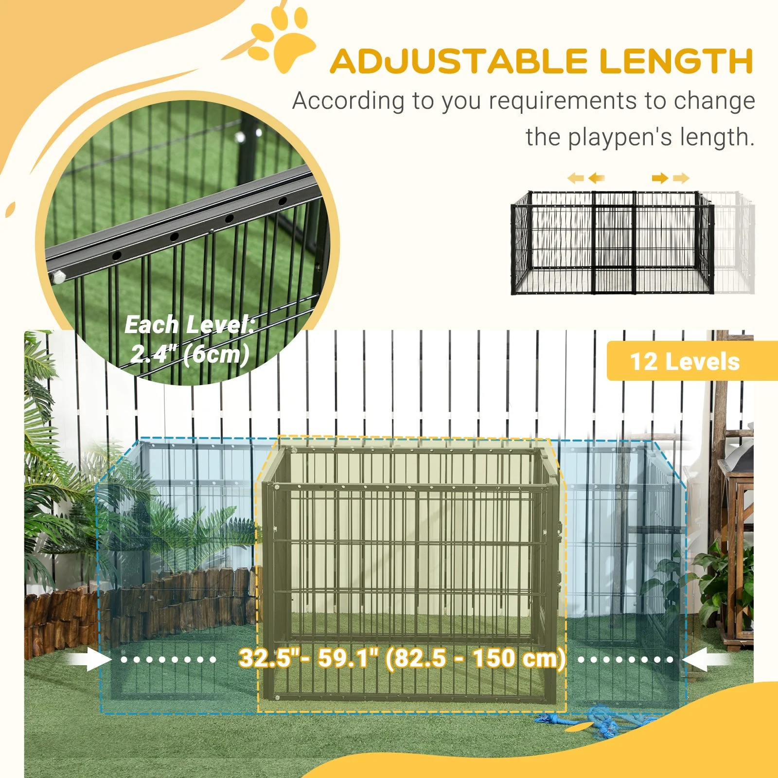 PawHut 82.5-150 x 61cm Heavy Duty Pet Playpen - Image 6
