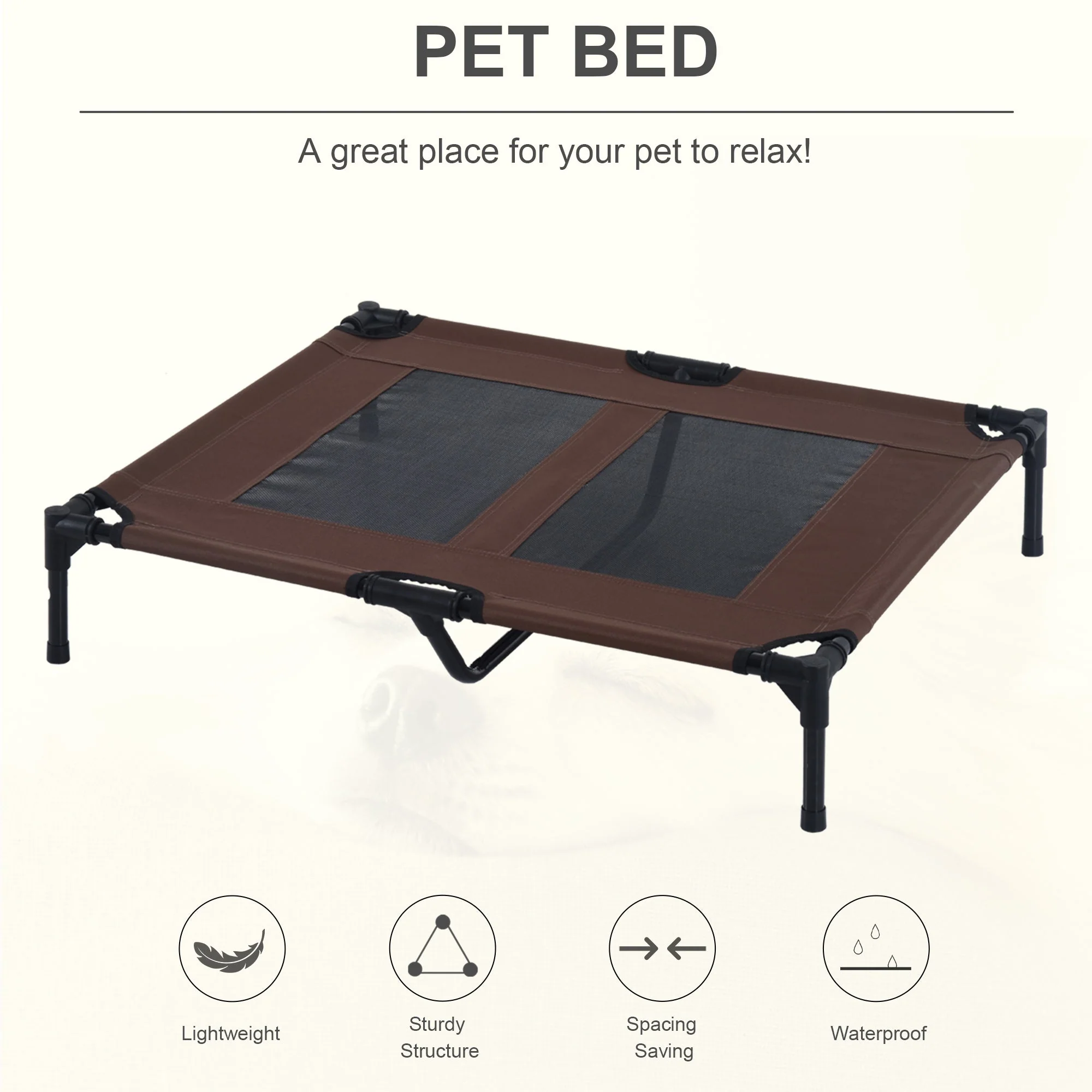 PawHut 91.5Lx76.2Wx18H cm Elevated Pet Bed-Brown/Black Frame - Image 5