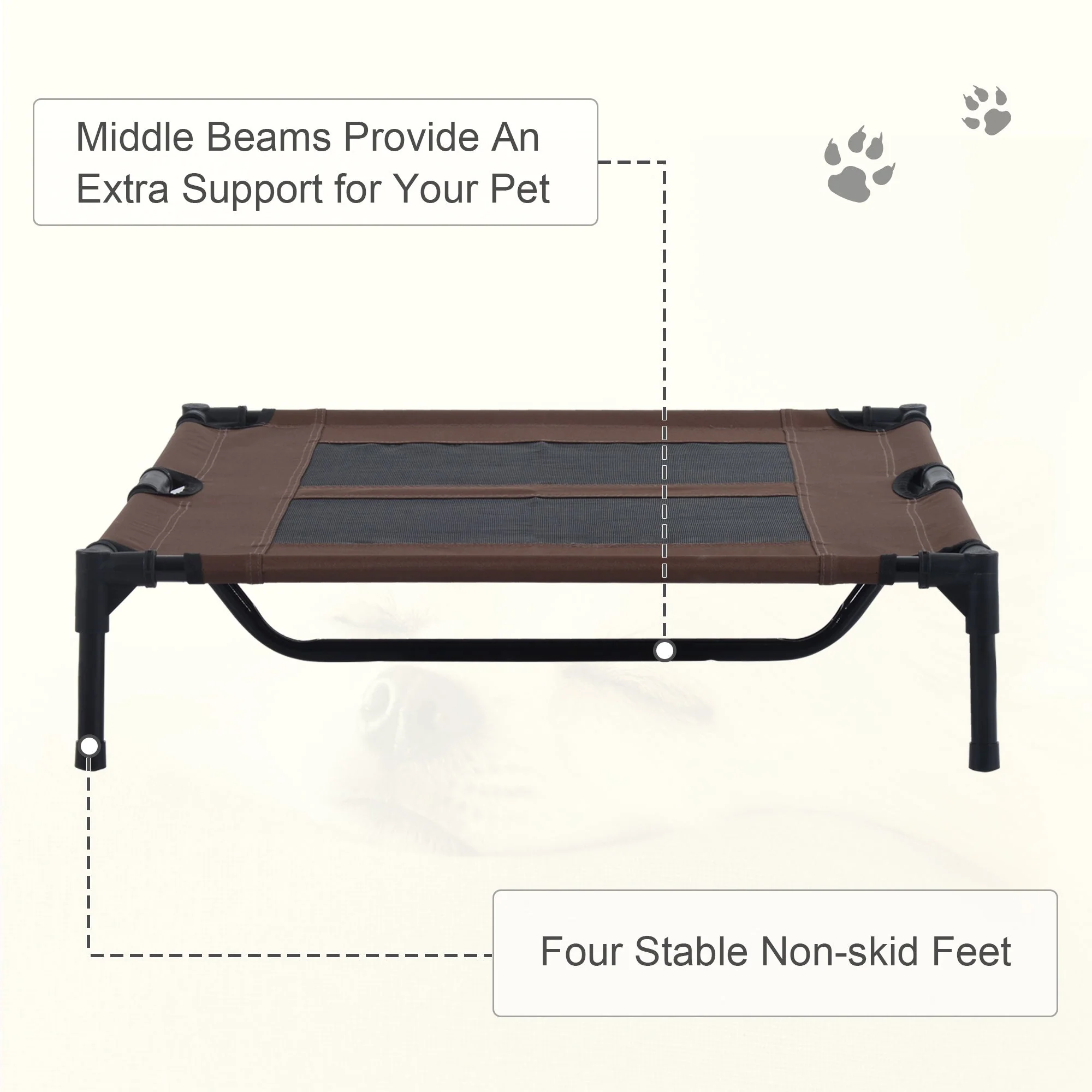 PawHut 91.5Lx76.2Wx18H cm Elevated Pet Bed-Brown/Black Frame - Image 8