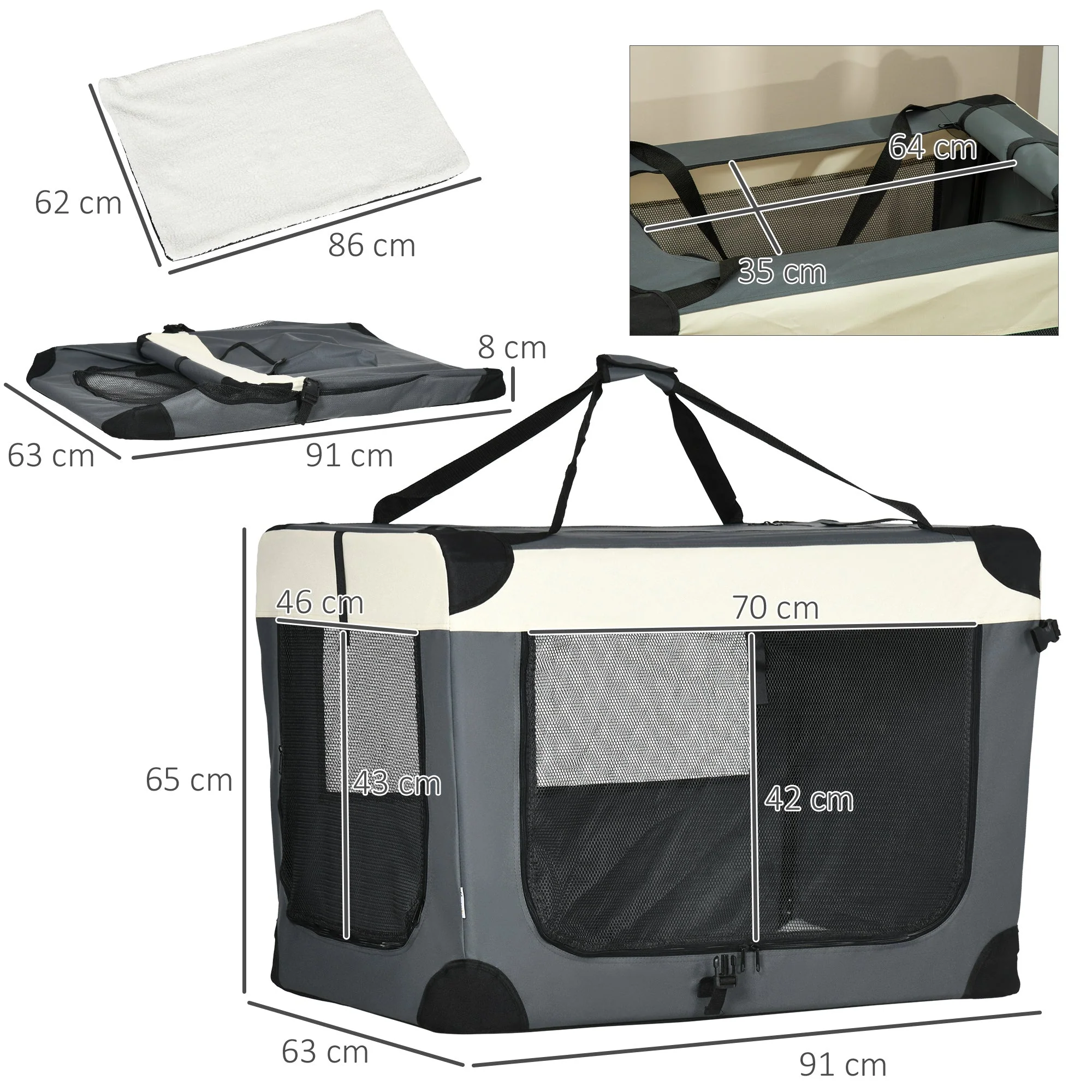 PawHut 91cm Foldable Pet Carrier - Image 5