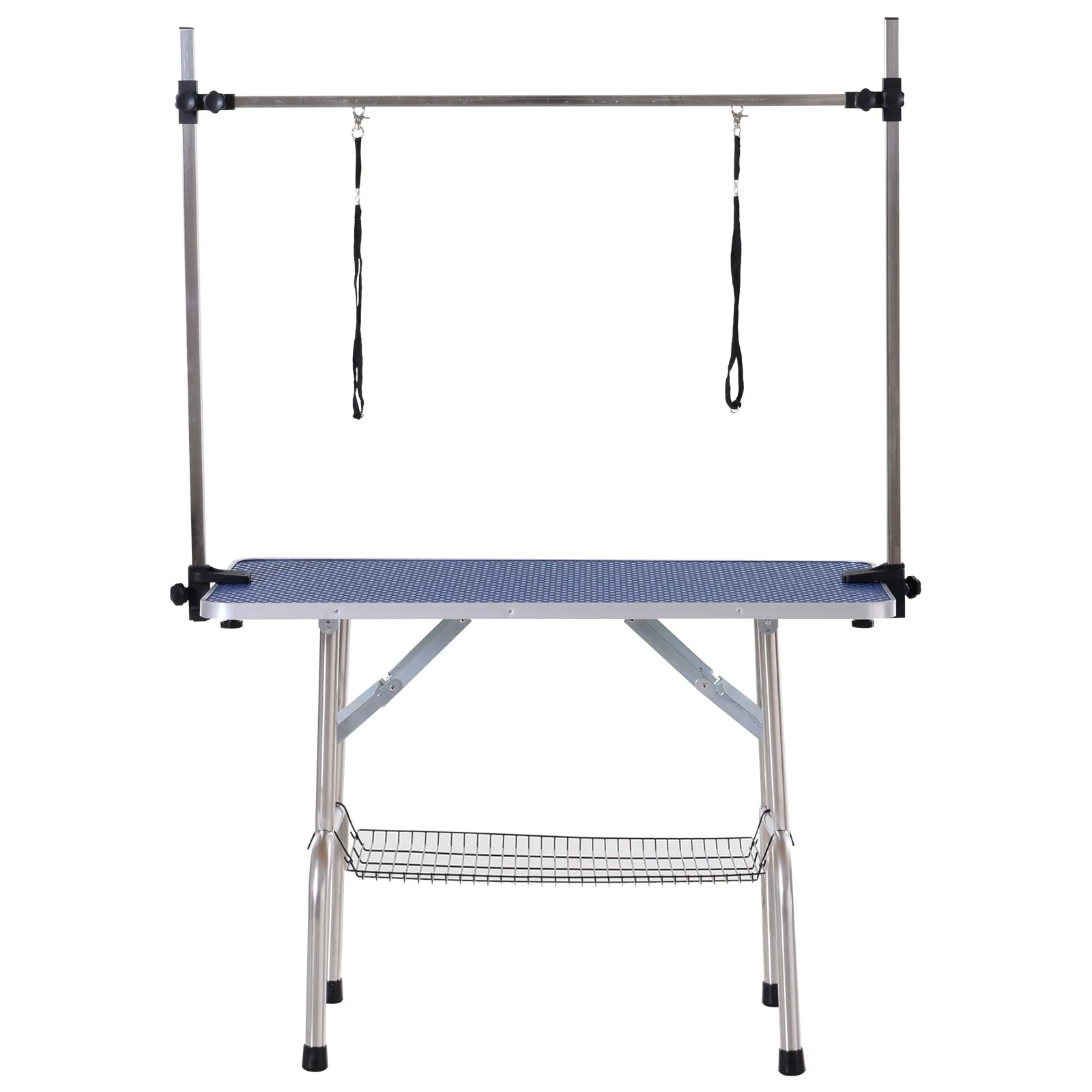 Pawhut Adjustable Dog Grooming Table Rubber Top 2 Safety Slings Mesh Storage Basket Heavy Metal Blue 107 X 60 X 170cm - Image 7