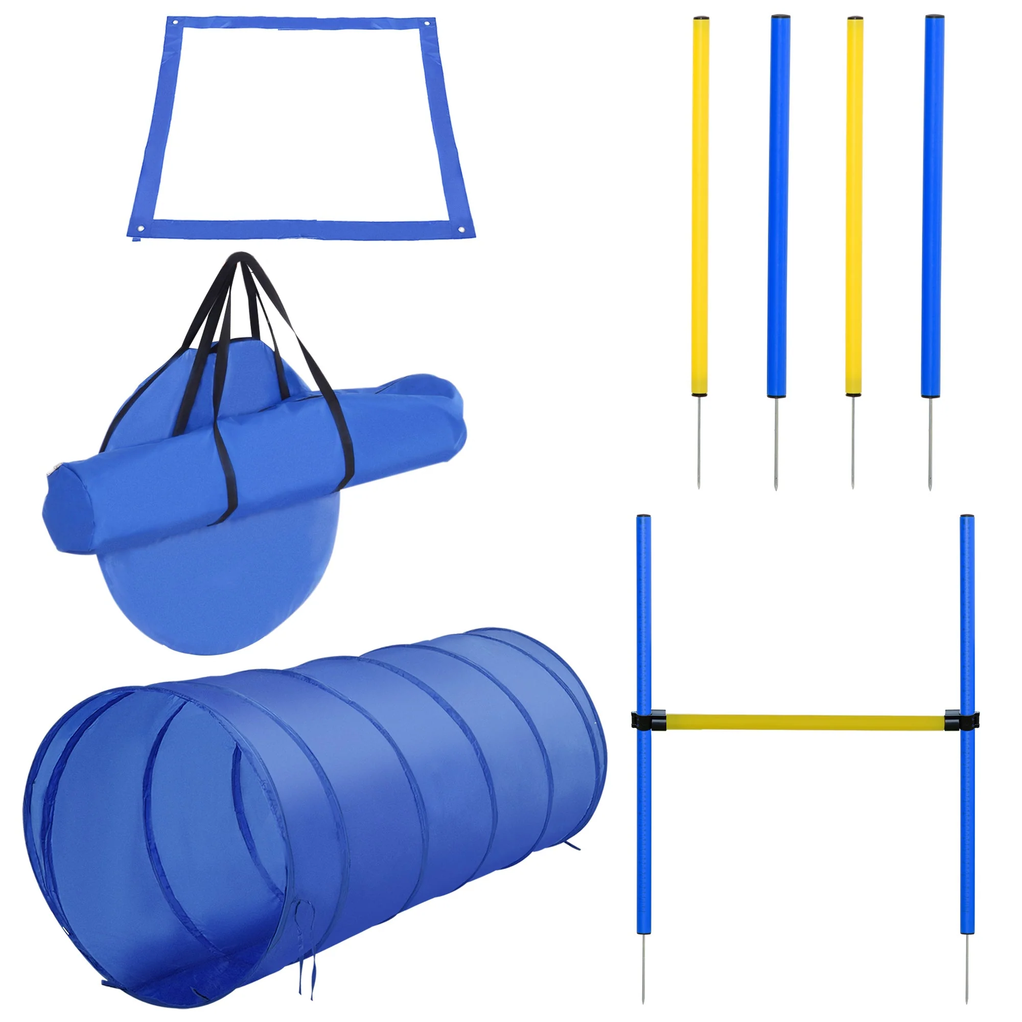 PawHut Adjustable Pet Agility Training Set-Blue/Yellow - Image 2