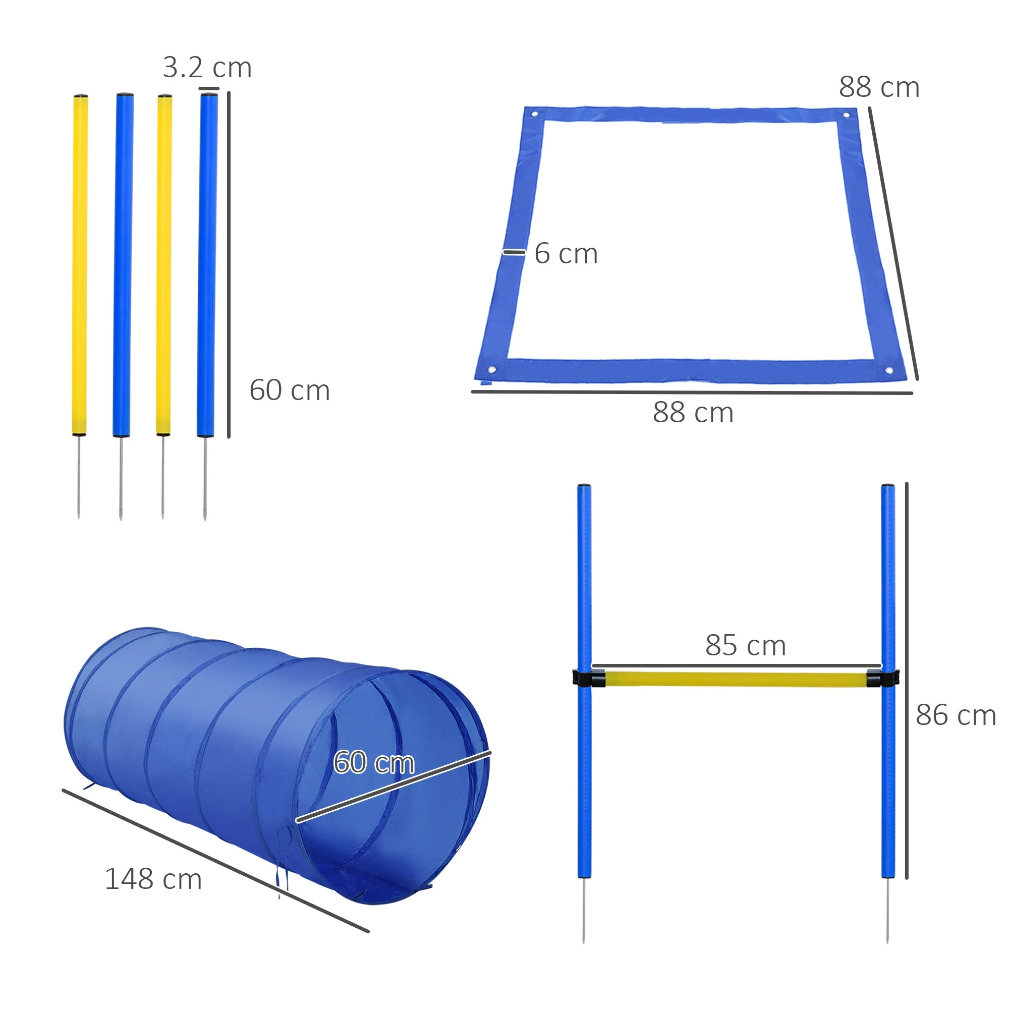 PawHut Adjustable Pet Agility Training Set-Blue/Yellow - Image 3