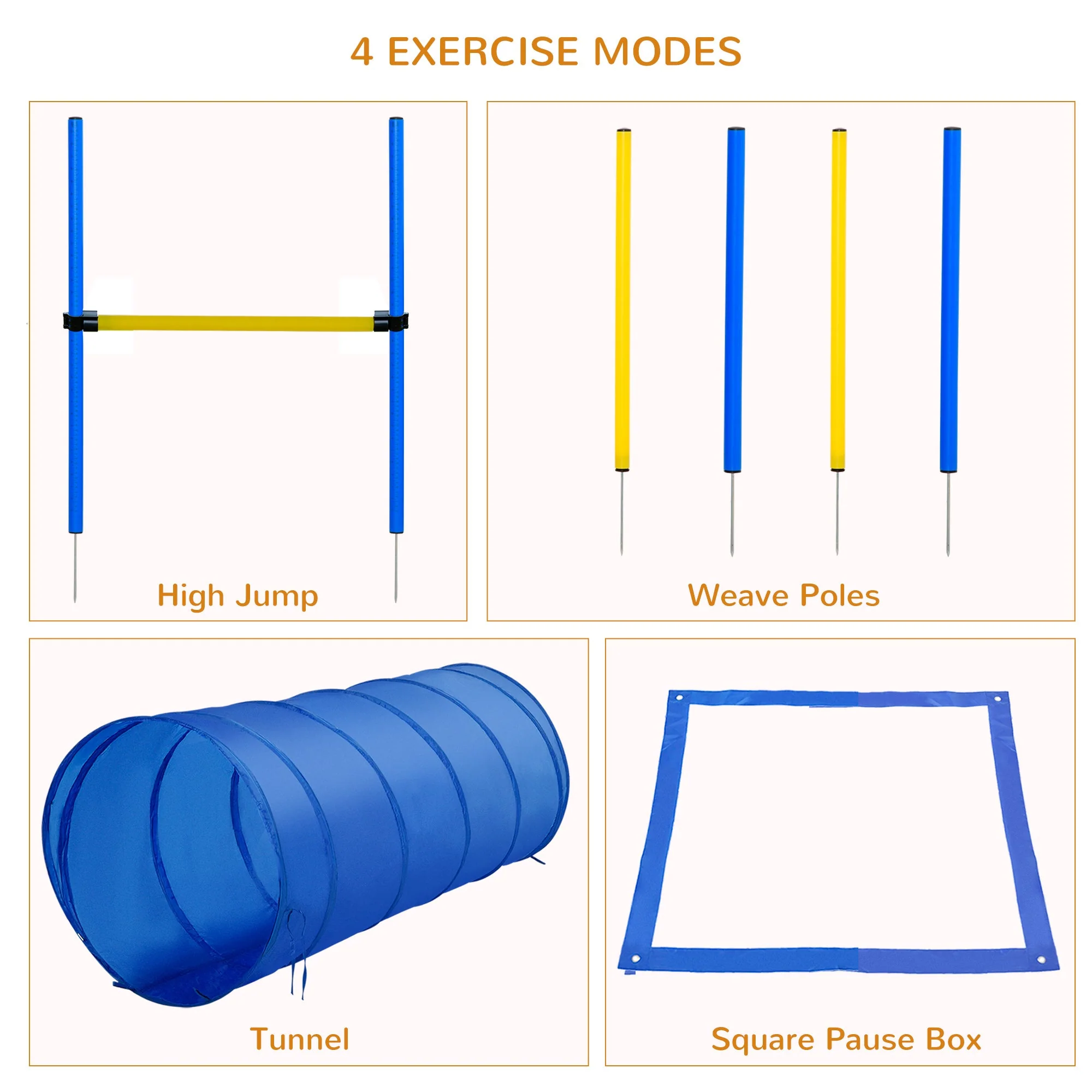 PawHut Adjustable Pet Agility Training Set-Blue/Yellow - Image 4
