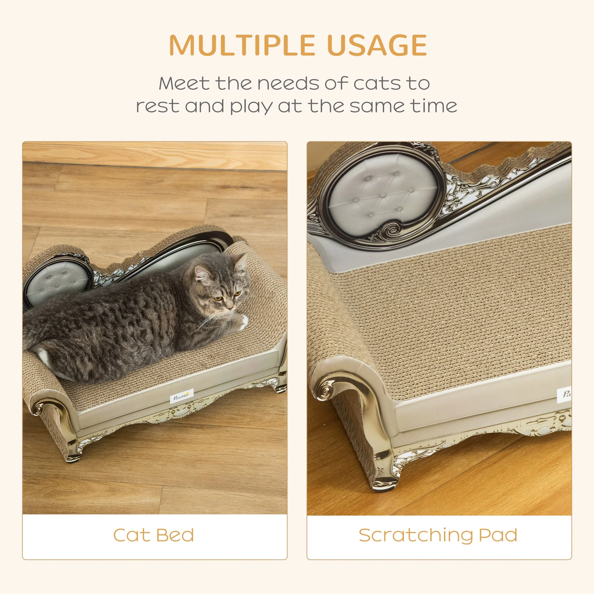 PawHut Cat Corrugated Paper Scratching Bed Pad Board Toy Pet Furniture with Catnip Brown - Image 4
