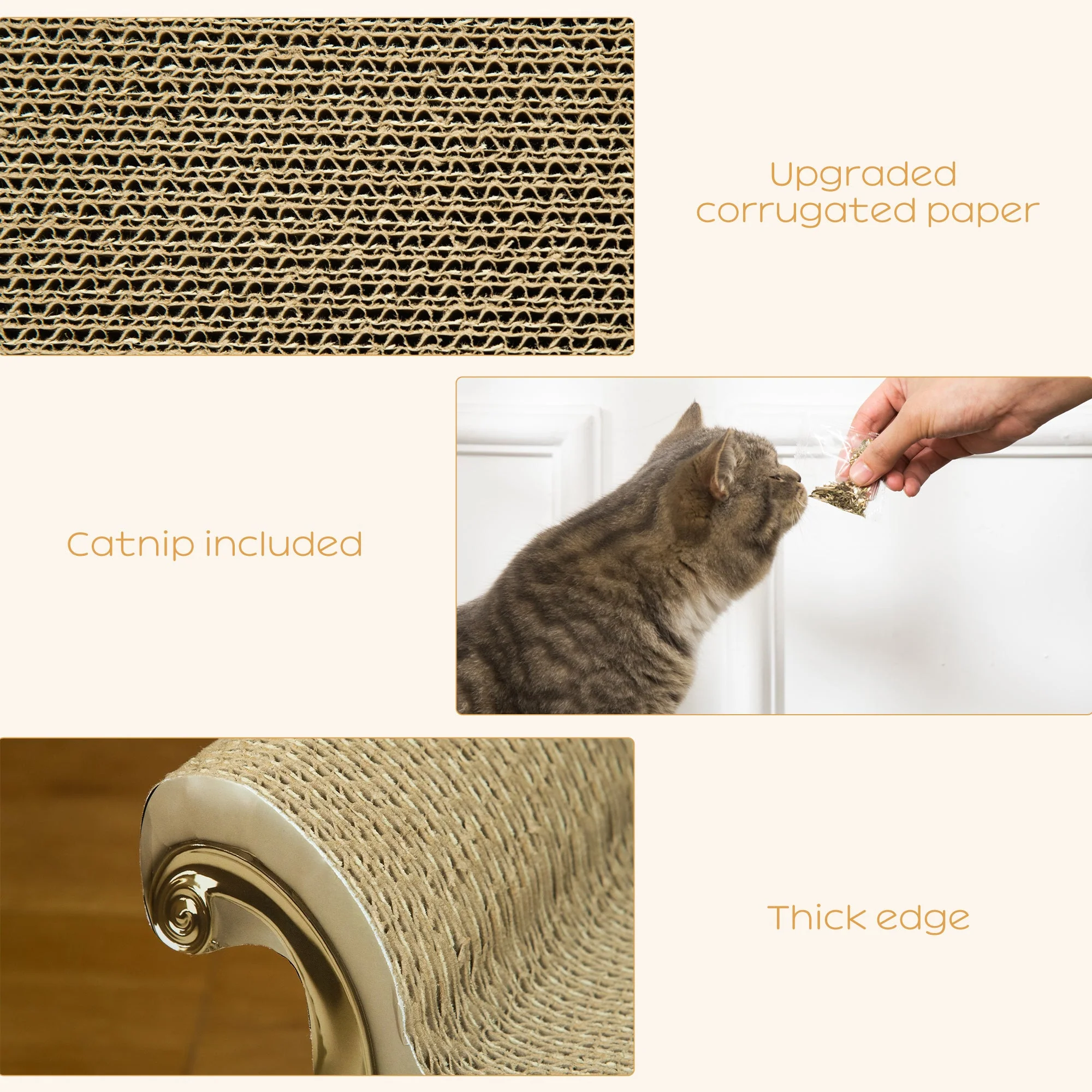 PawHut Cat Corrugated Paper Scratching Bed Pad Board Toy Pet Furniture with Catnip Brown - Image 5